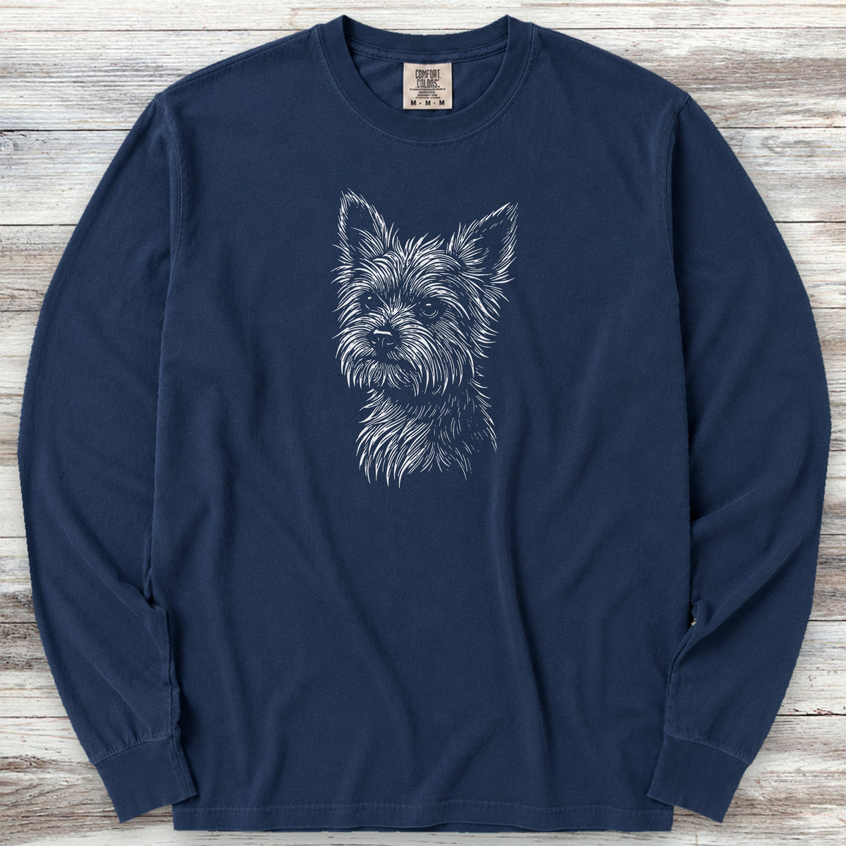 Yorkshire Terrier Sketch Long Sleeve Tee - True Navy