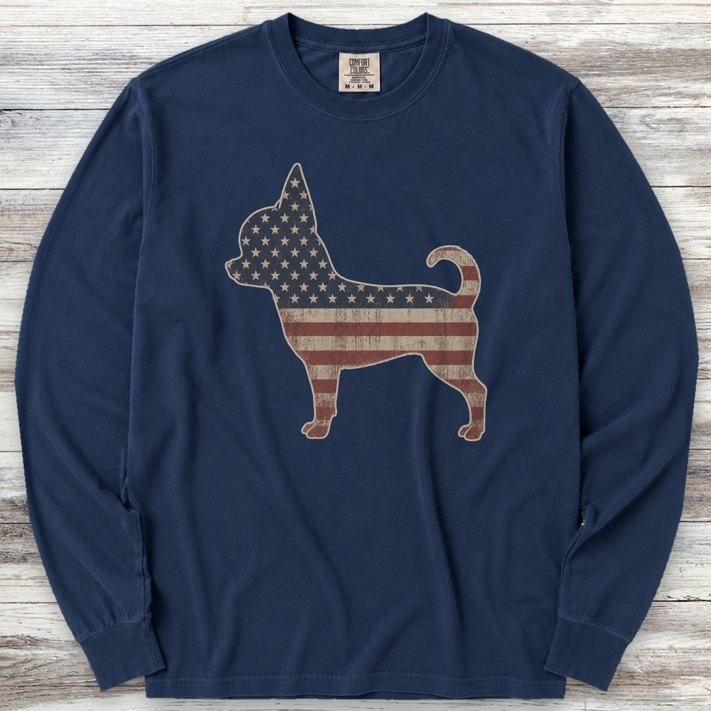 Chihuahua Vintage USA Long Sleeve Tee - True Navy