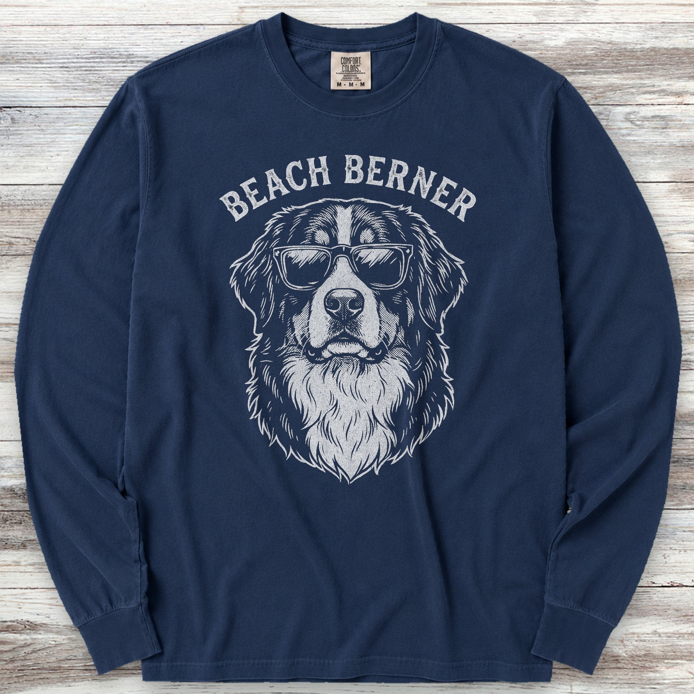 Bernese Mountain Dog Beach Berner Long Sleeve Tee - True Navy