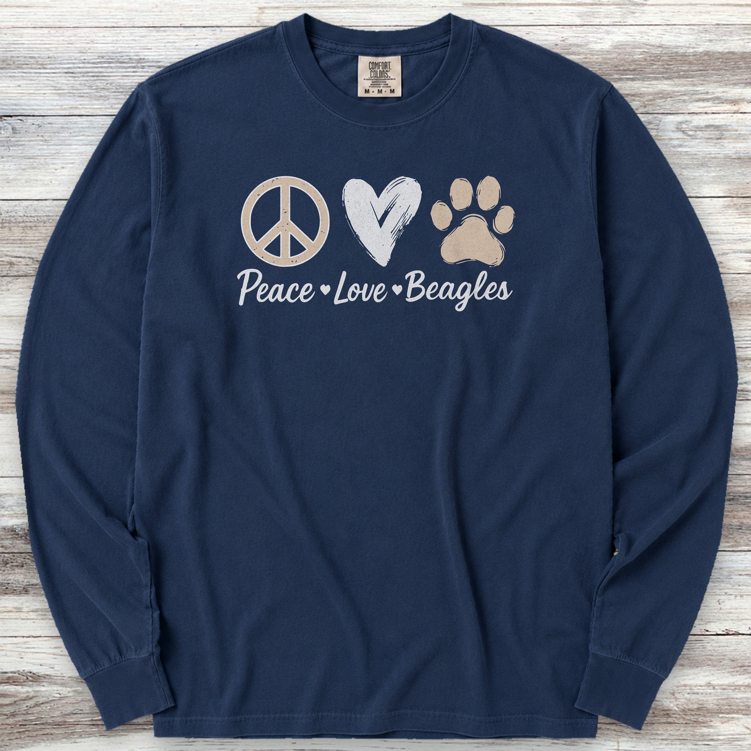 Beagle Peace Long Sleeve Tee - True Navy