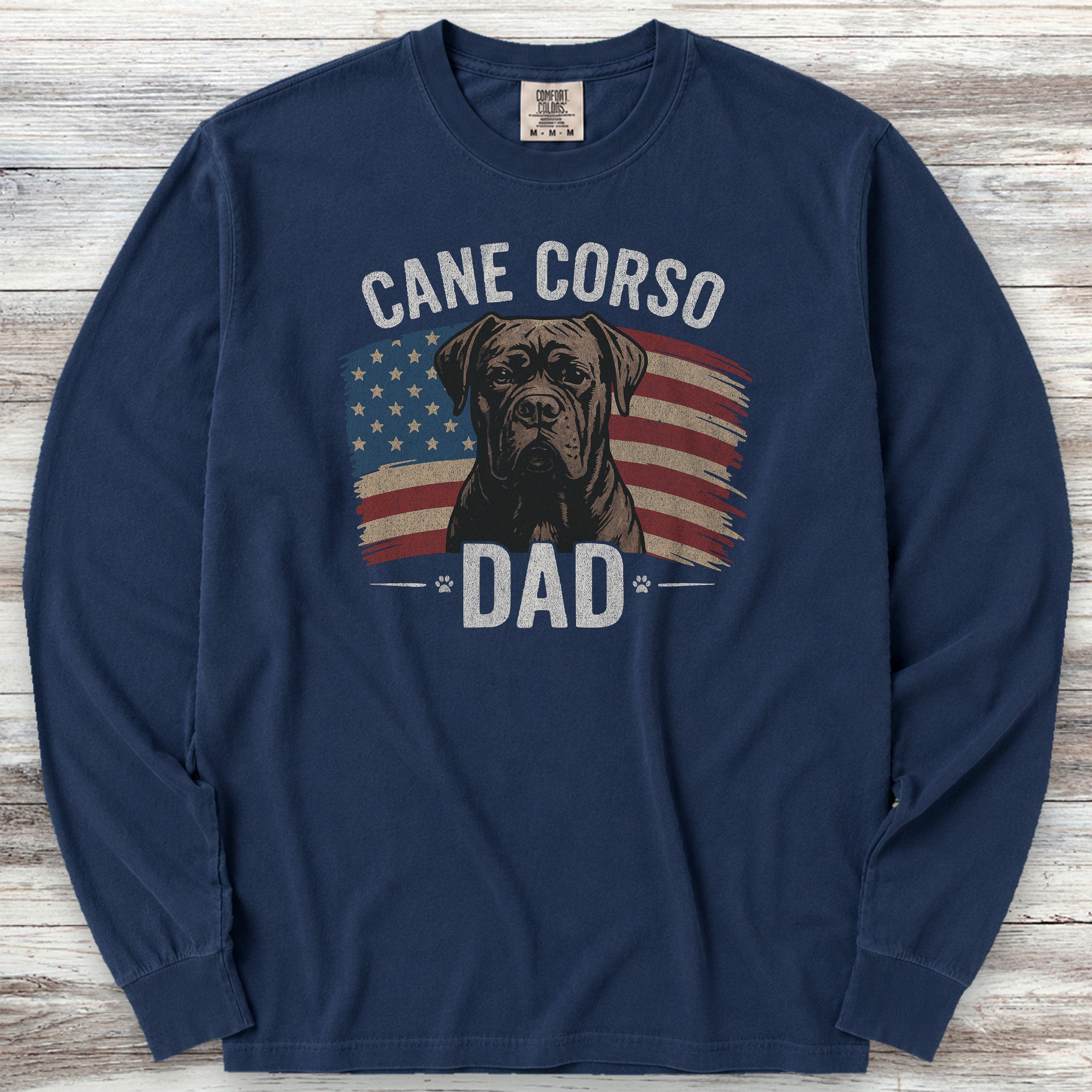 Cane Corso Dad Flag Long Sleeve Tee - True Navy