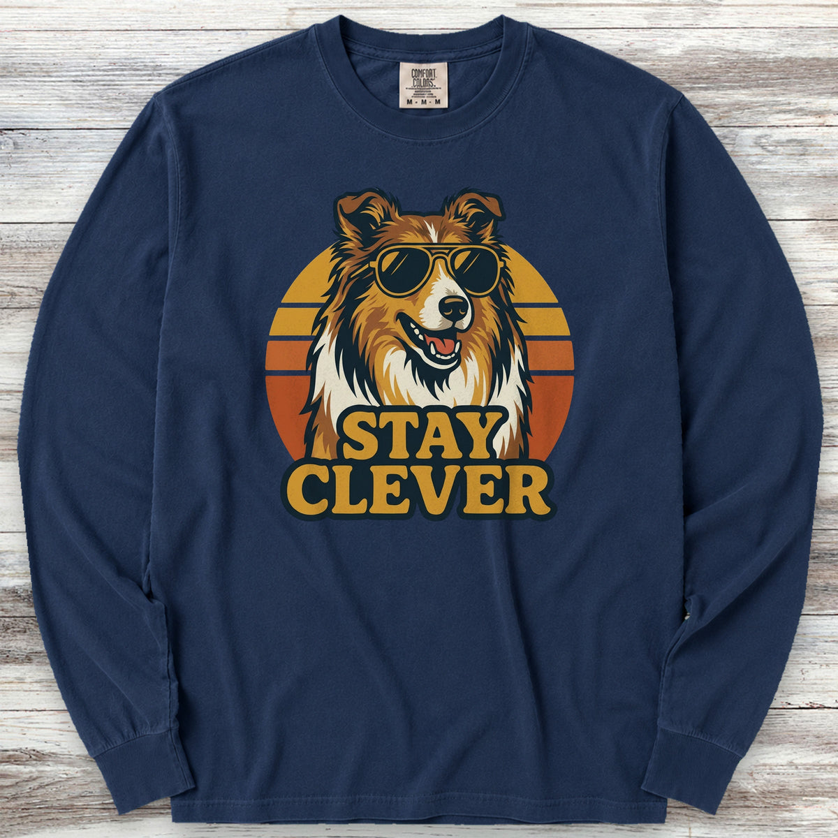 Rough Collie Stay Clever Long Sleeve Tee - True Navy