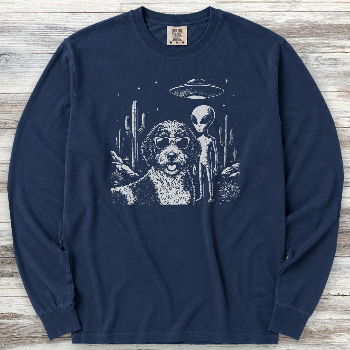 Bernedoodle Alien Selfie Long Sleeve Tee - True Navy