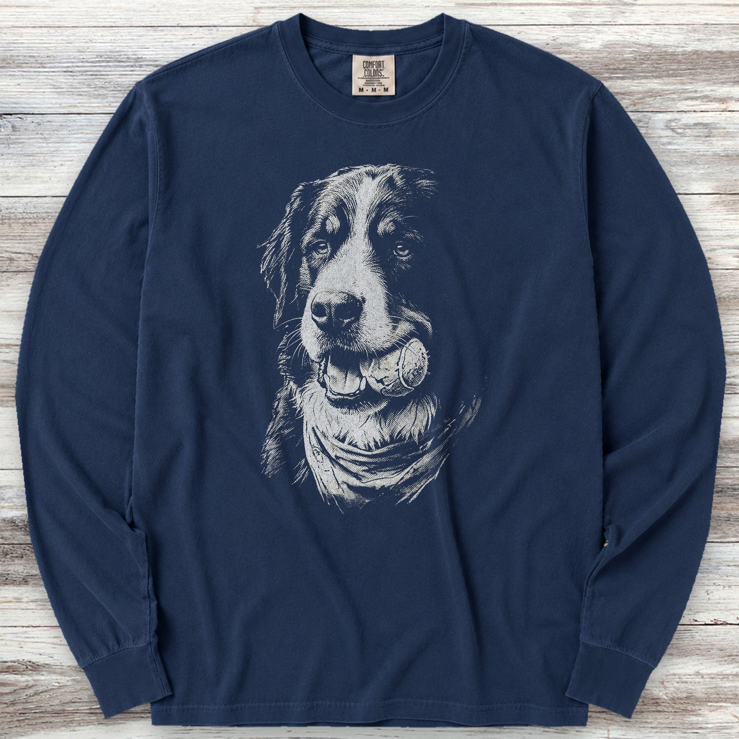 Bernese Mountain Dog Play Ball Long Sleeve Tee - True Navy