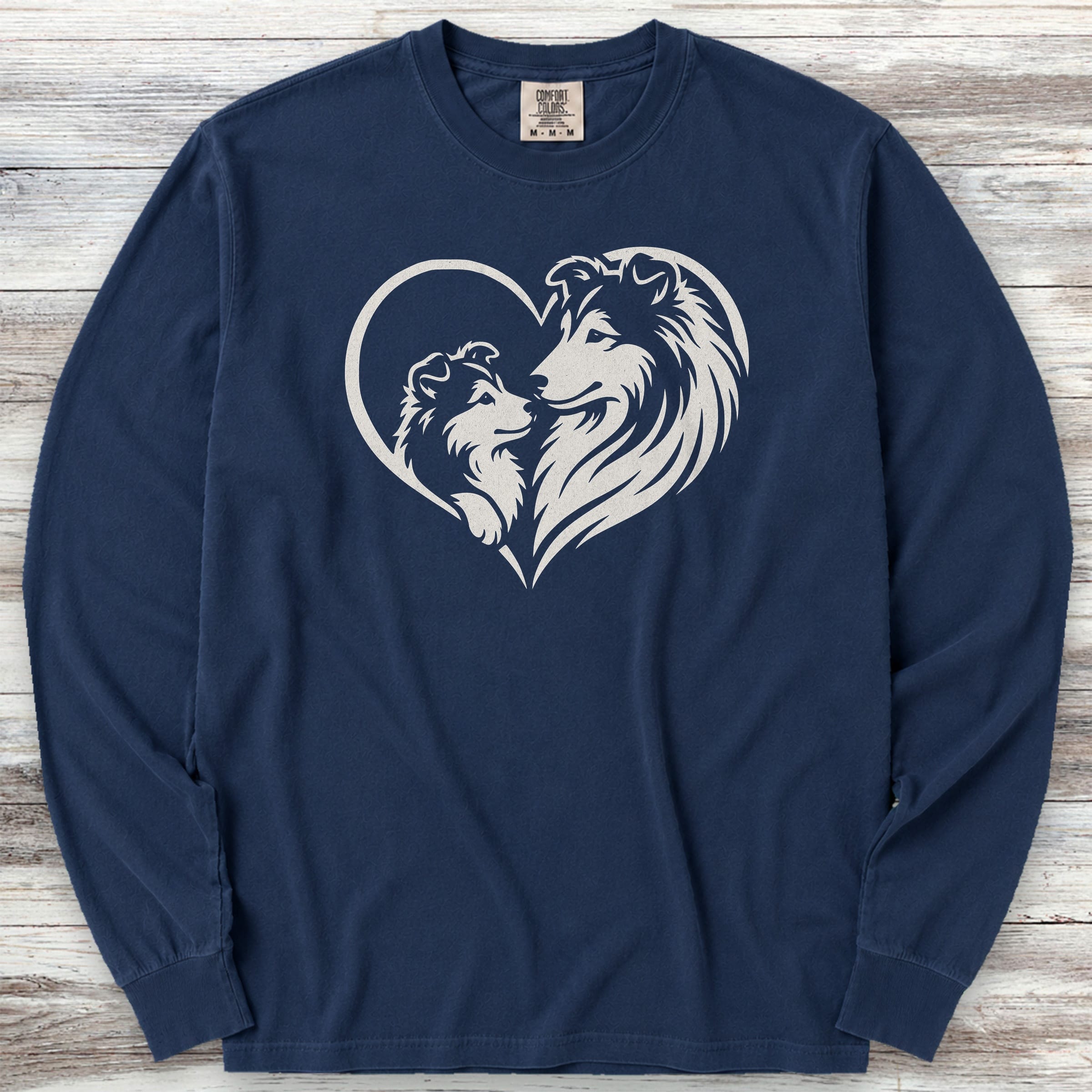 Shetland Sheepdog Heart Bond Long Sleeve Tee - True Navy