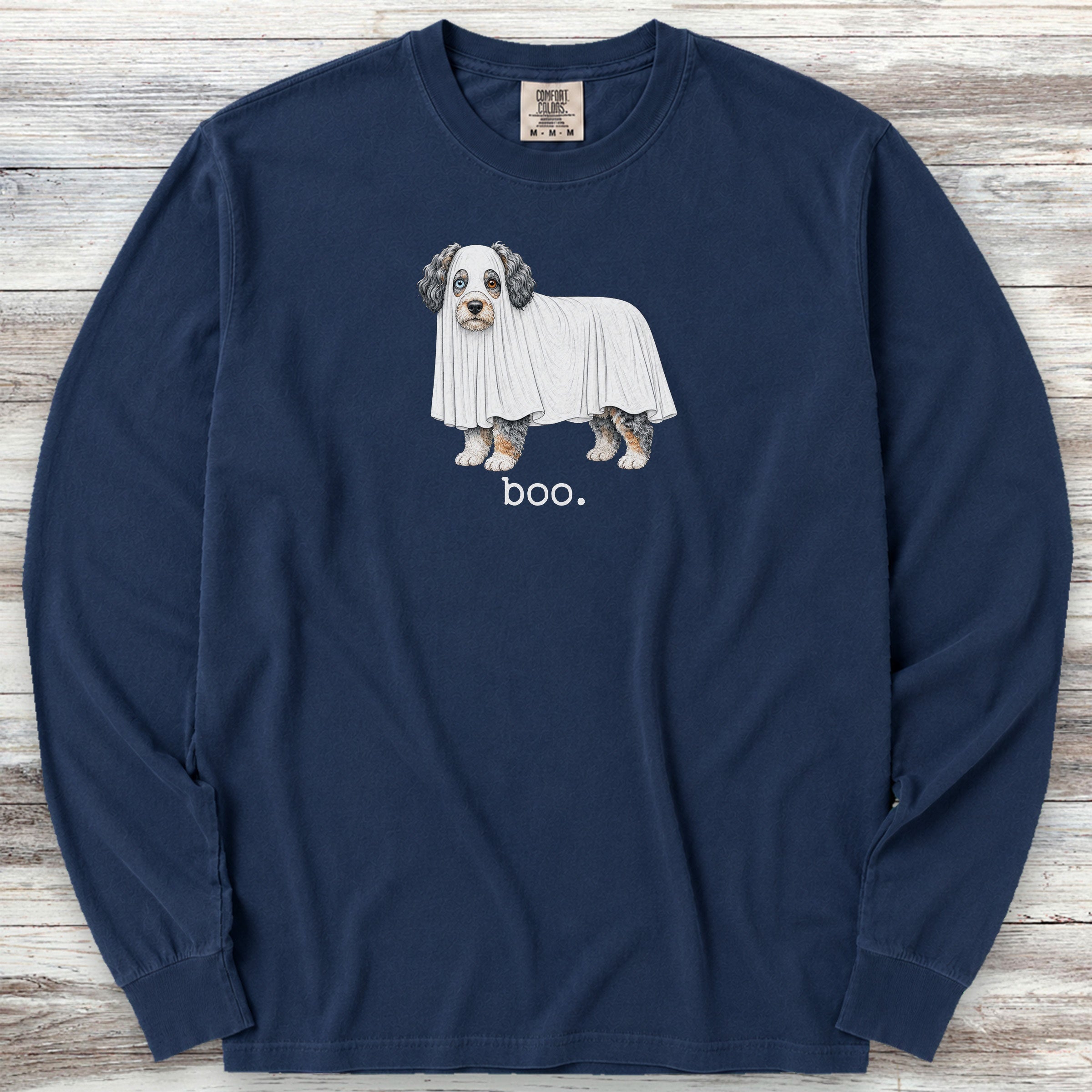 Aussiedoodle Boo Long Sleeve Tee - True Navy