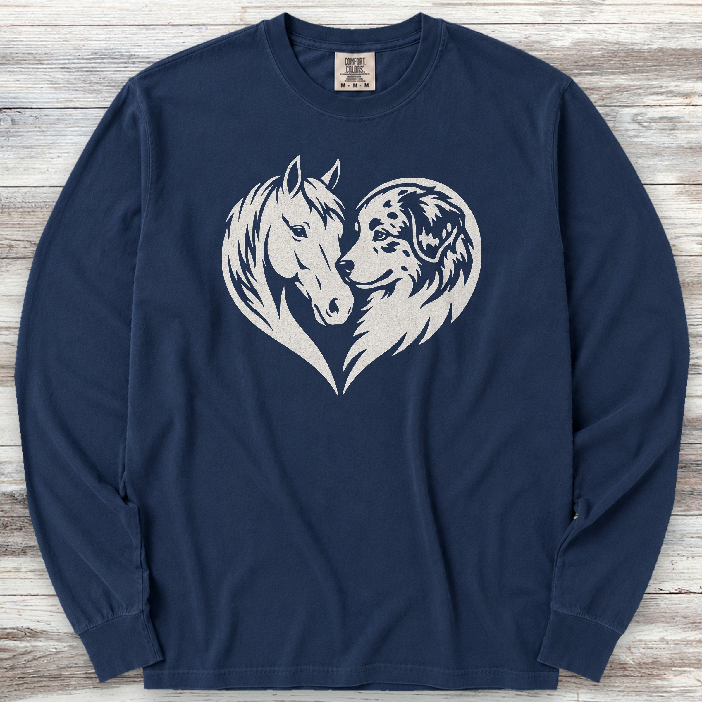 Australian Shepherd Horse Heart Bond Long Sleeve Tee - True Navy