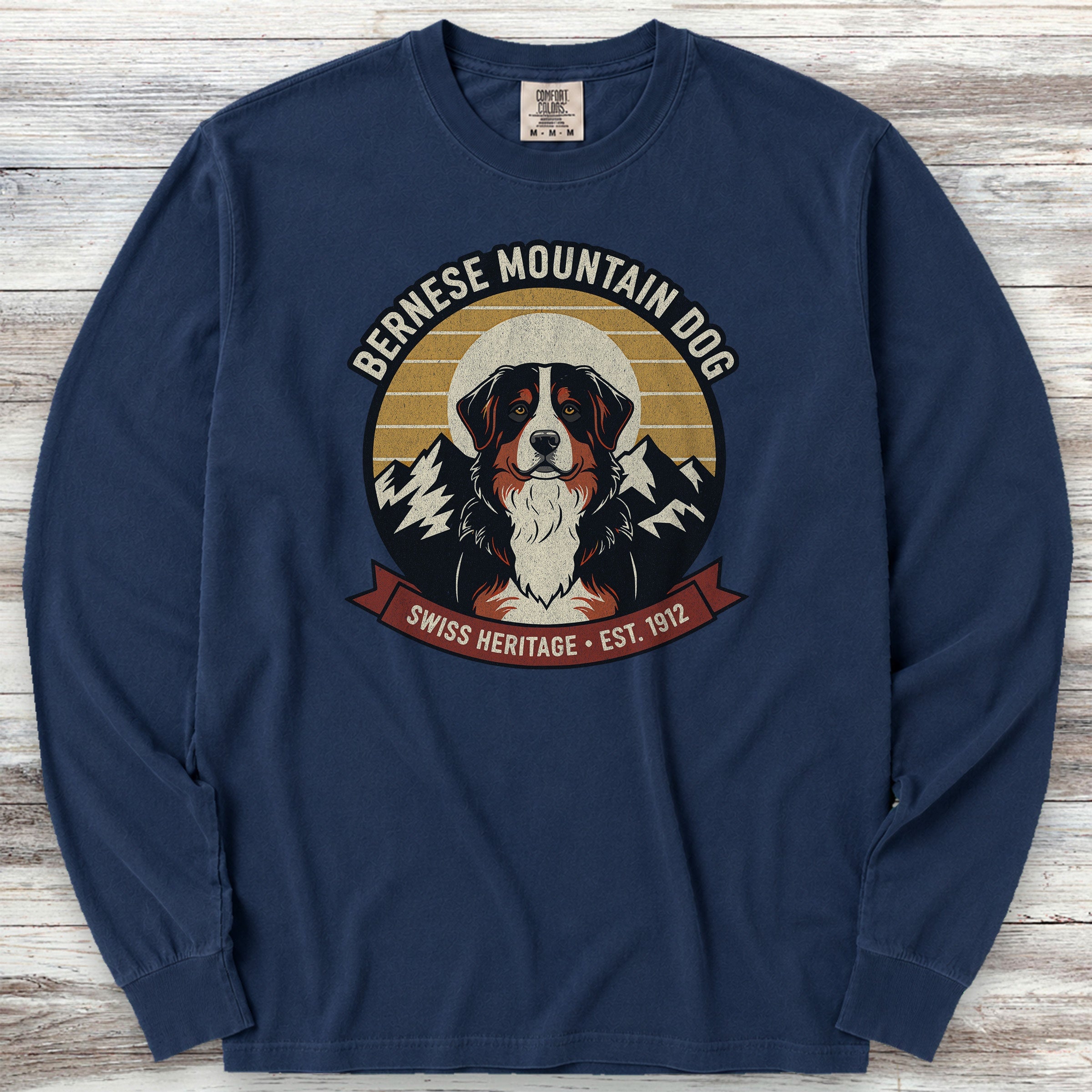 Bernese Mountain Dog Heritage Long Sleeve Tee - True Navy