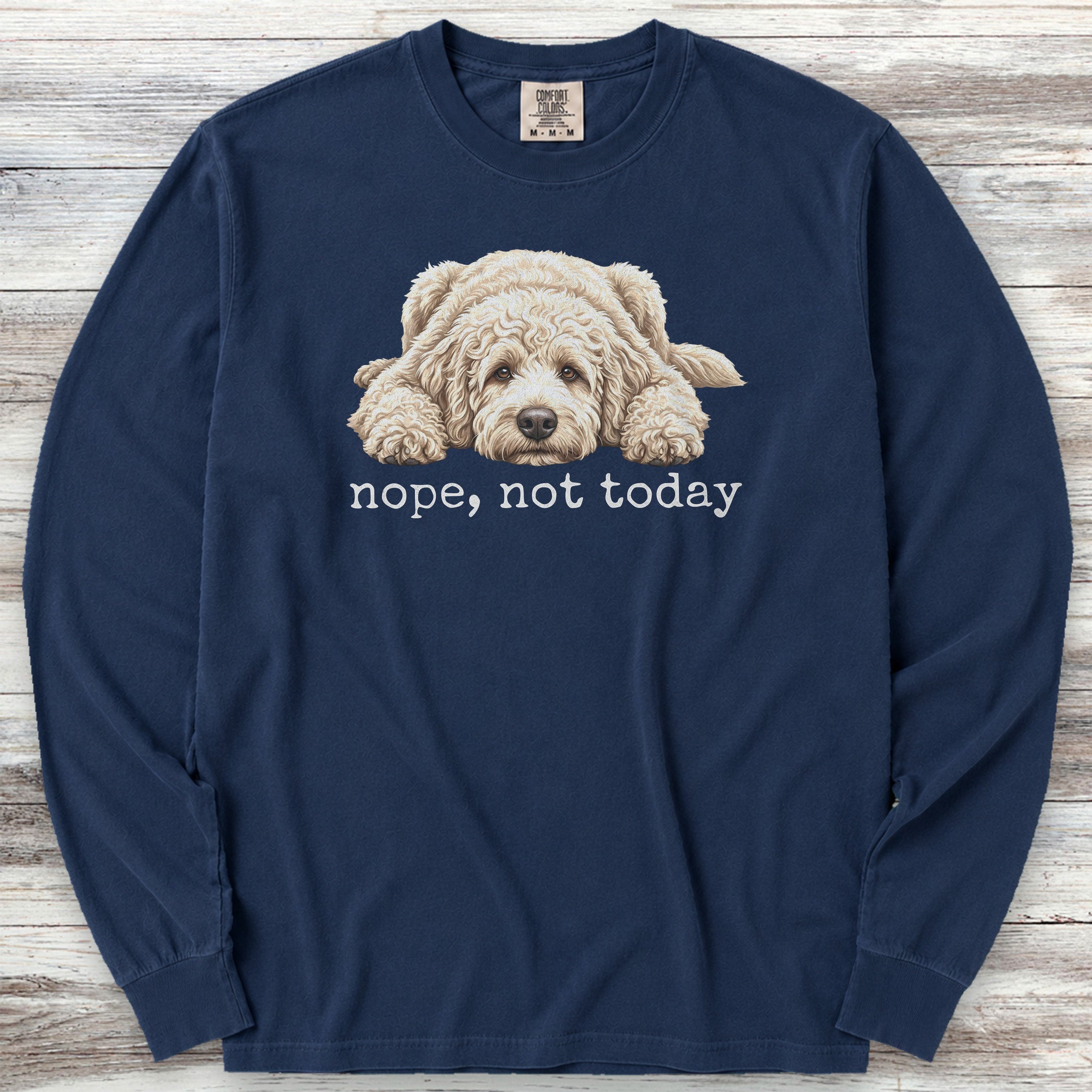 Goldendoodle Cream Nope Long Sleeve Tee - True Navy