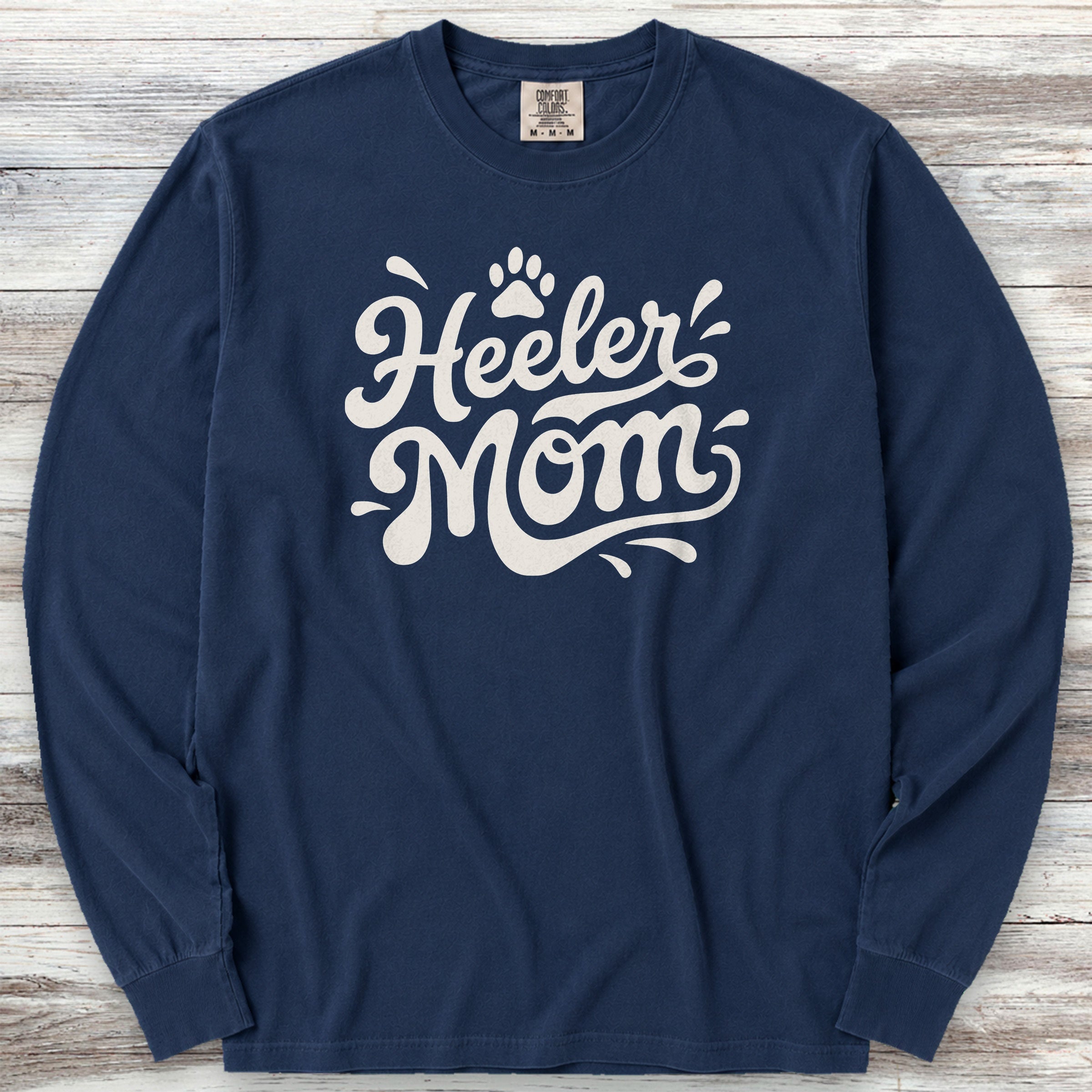 Australian Cattle Dog Groovy Mom Long Sleeve Tee - True Navy