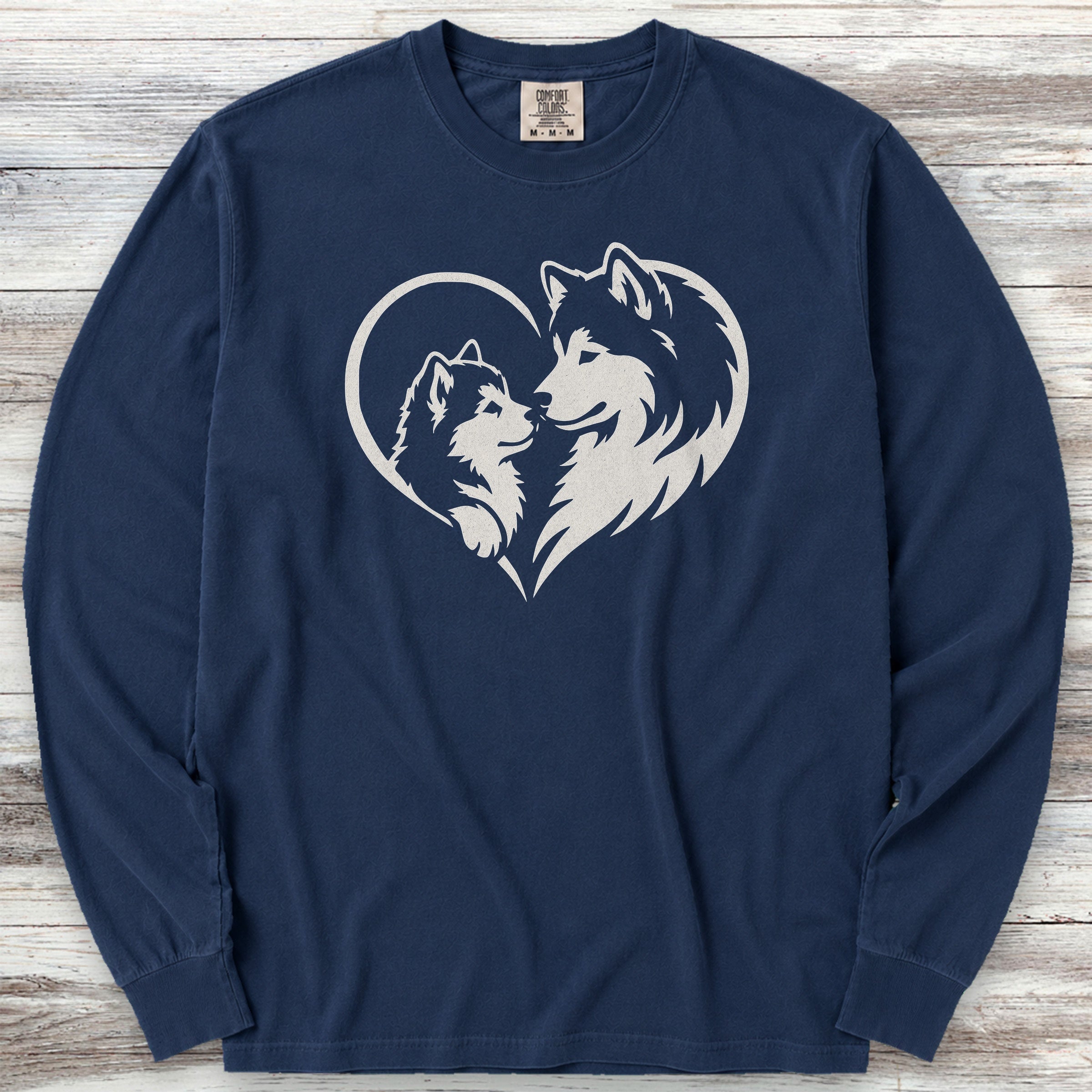 Alaskan Malamute Heart Bond Long Sleeve Tee - True Navy