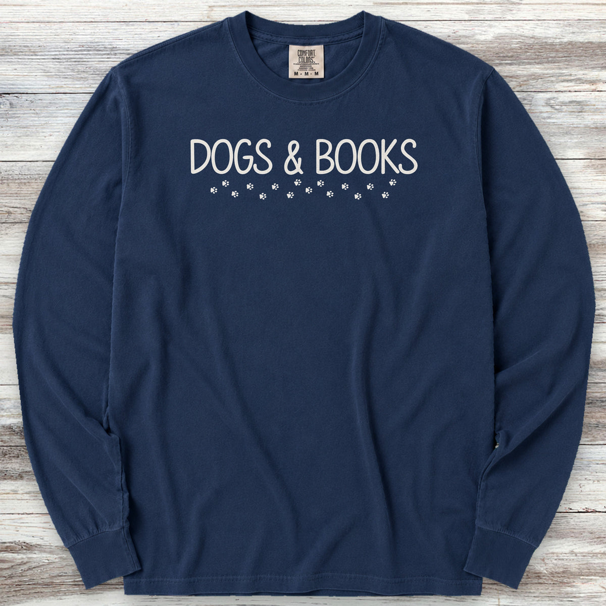 Dogs & Books Paw Prints Long Sleeve Tee - True Navy
