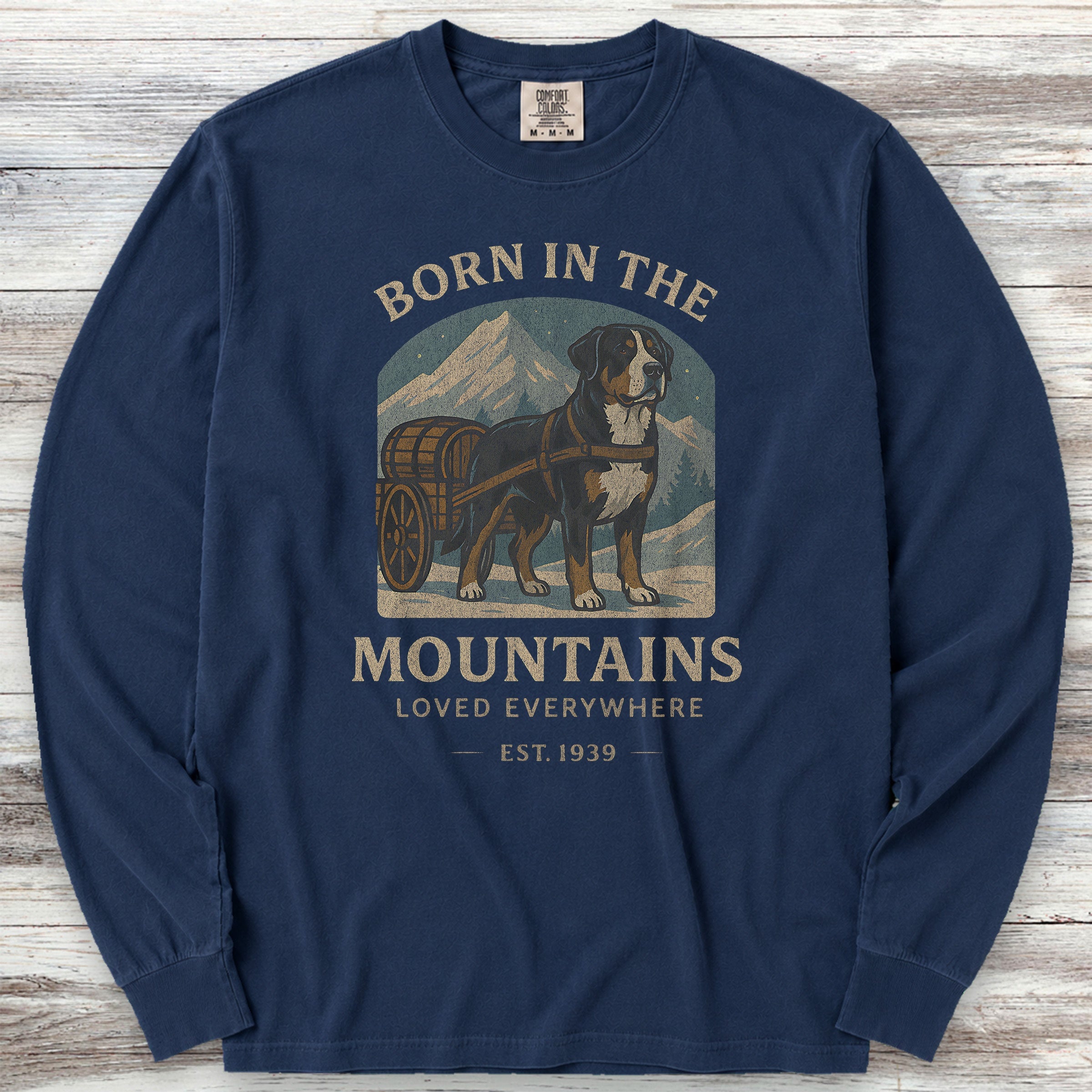 Swiss Mountain Dog Born Long Sleeve Tee - True Navy
