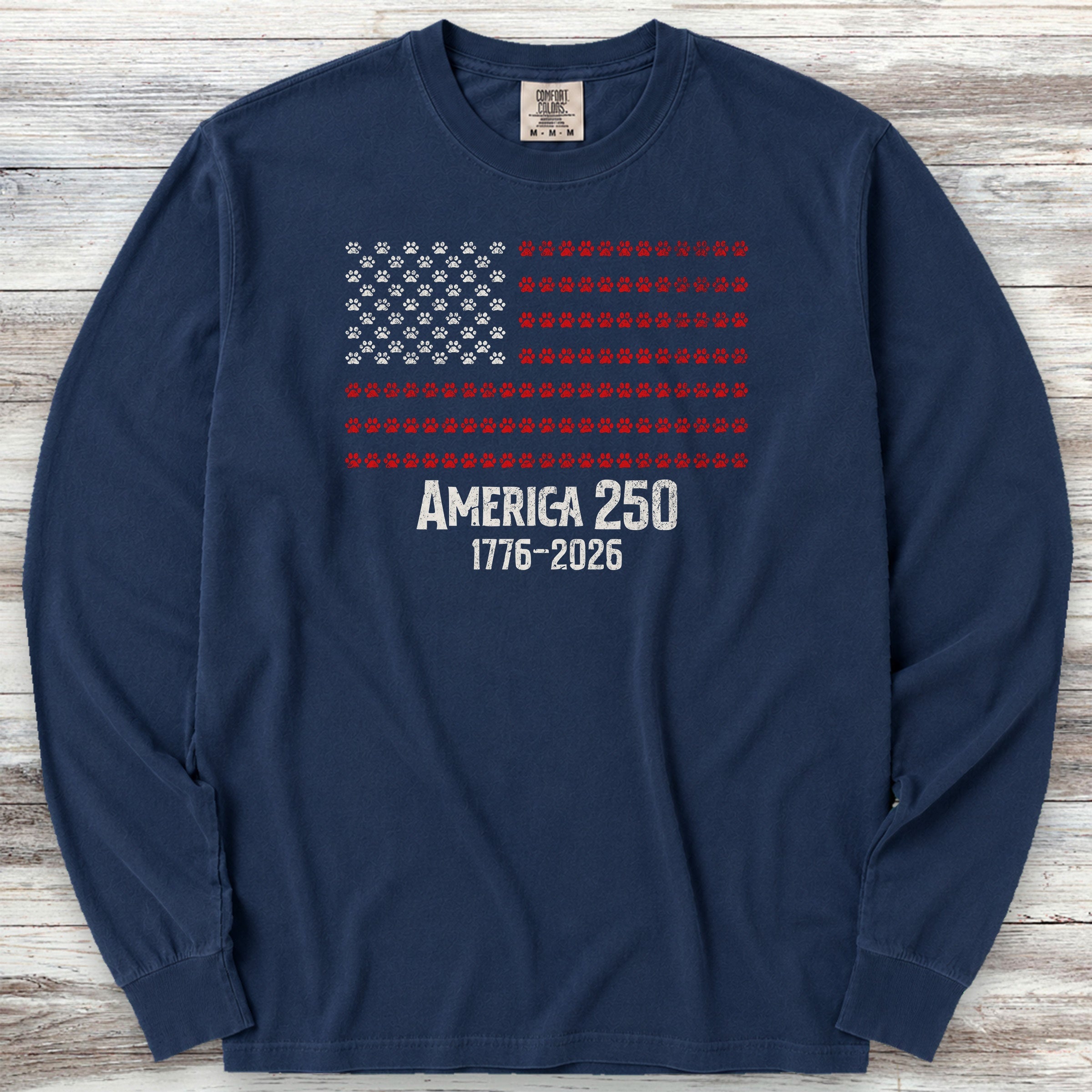 Vintage Red White & Paws 1776-2026 Long Sleeve Tee - True Navy