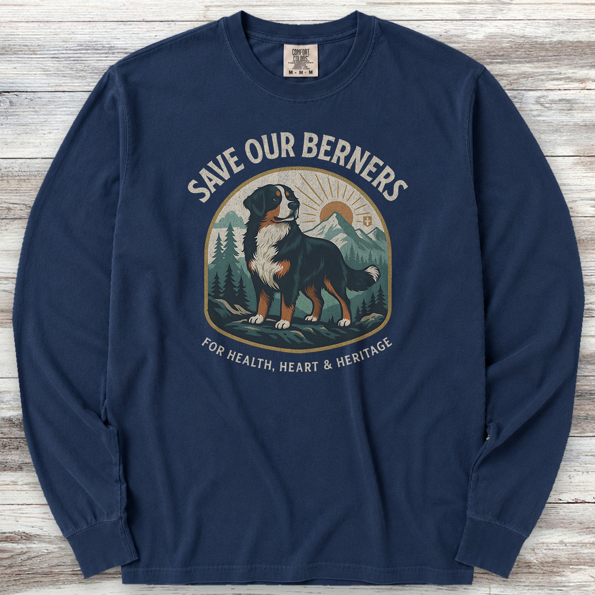 Bernese Mountain Dog Save Berners Long Sleeve Tee - True Navy