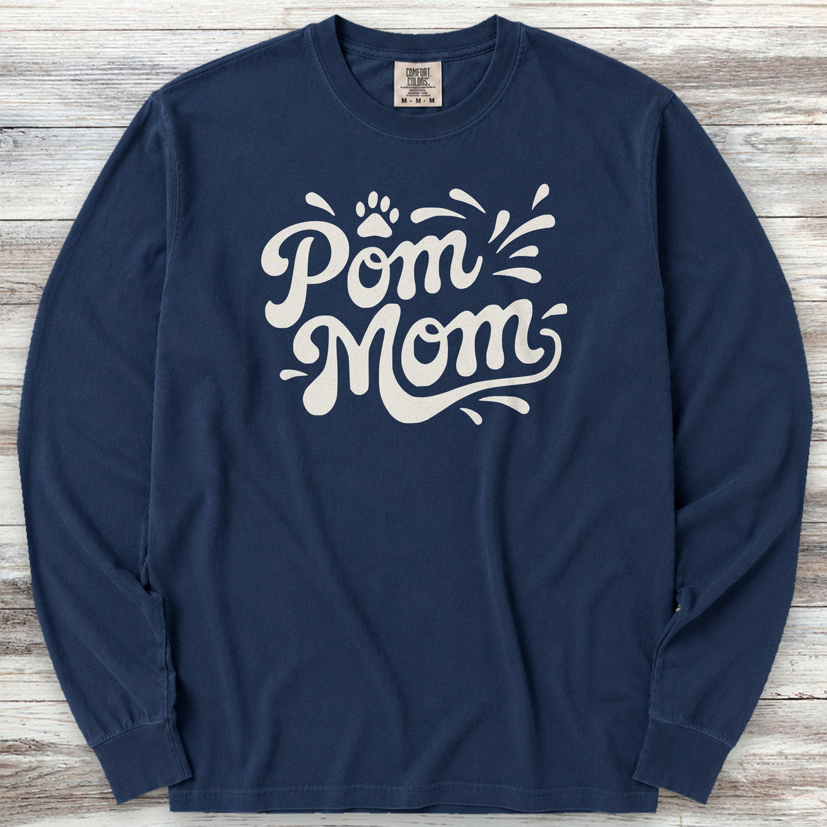 Pomeranian Groovy Mom Long Sleeve Tee - True Navy