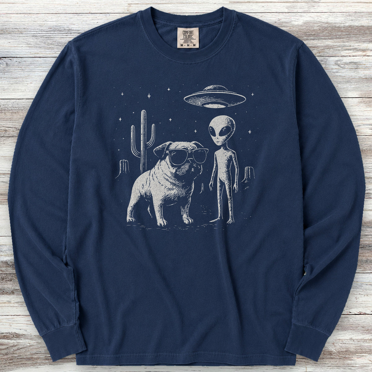 Pug Alien Encounter Long Sleeve Tee - True Navy