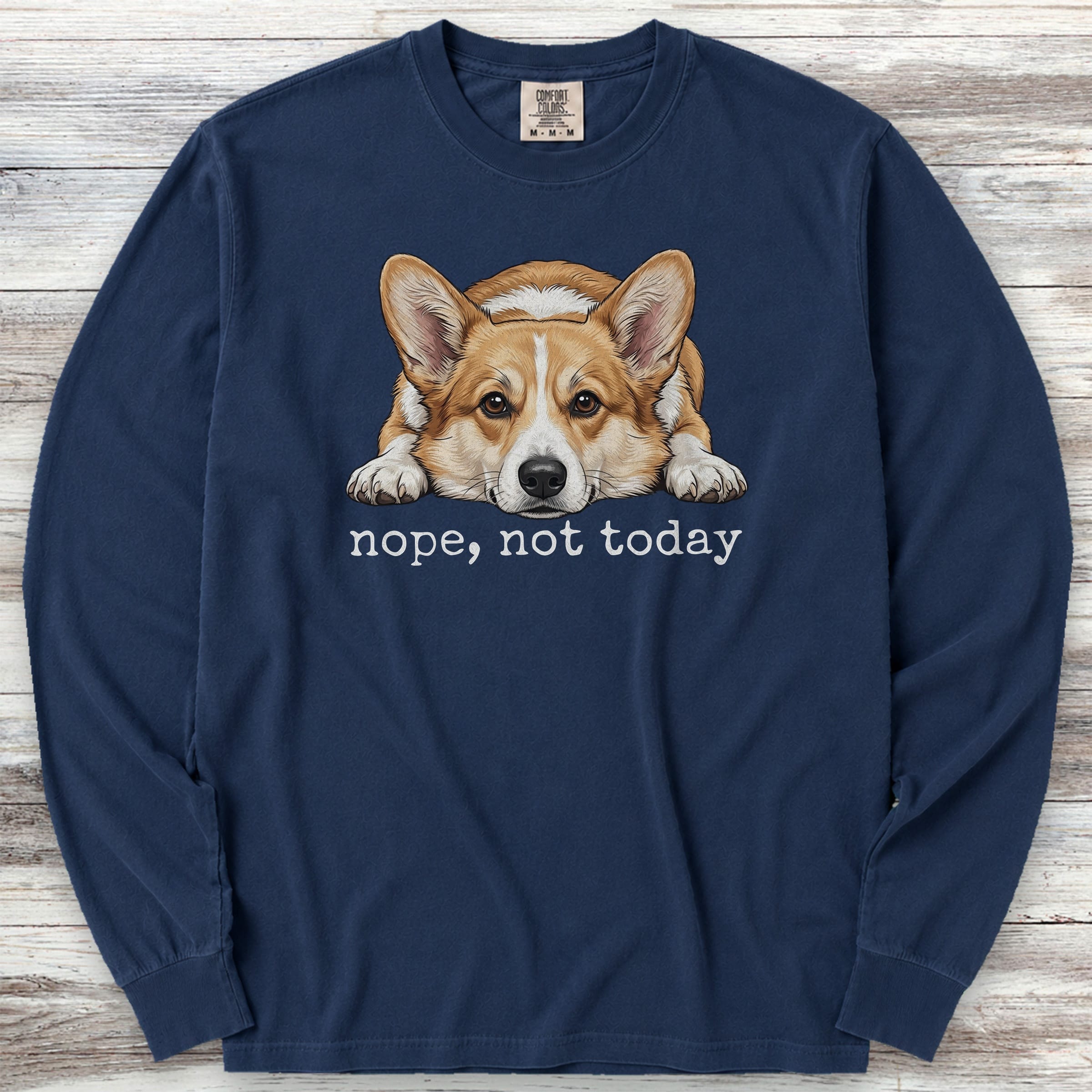 Corgi Nope Long Sleeve Tee - True Navy