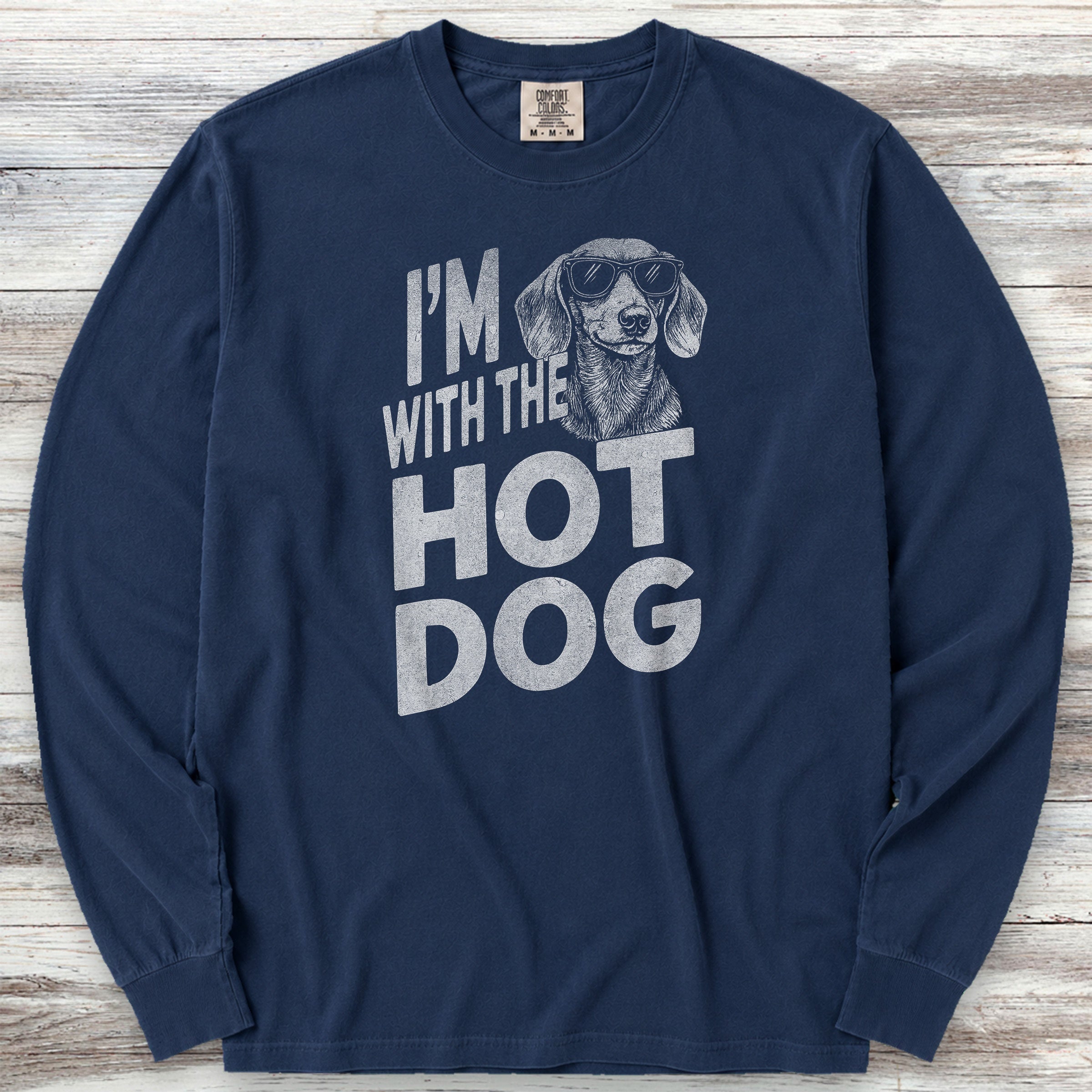 Dachshund Hot Dog Long Sleeve Tee - True Navy