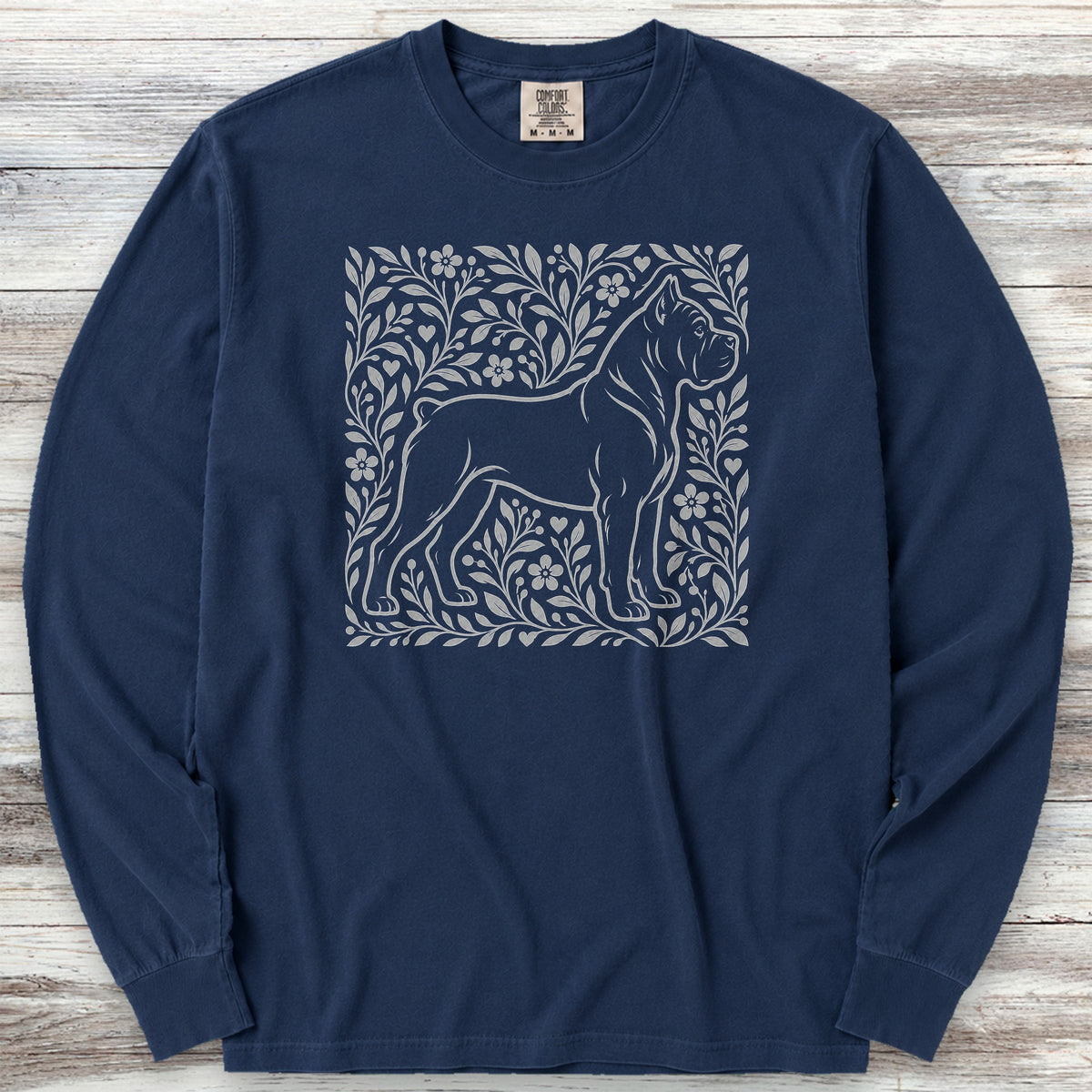 Cane Corso Dark Linocut Long Sleeve Tee - True Navy