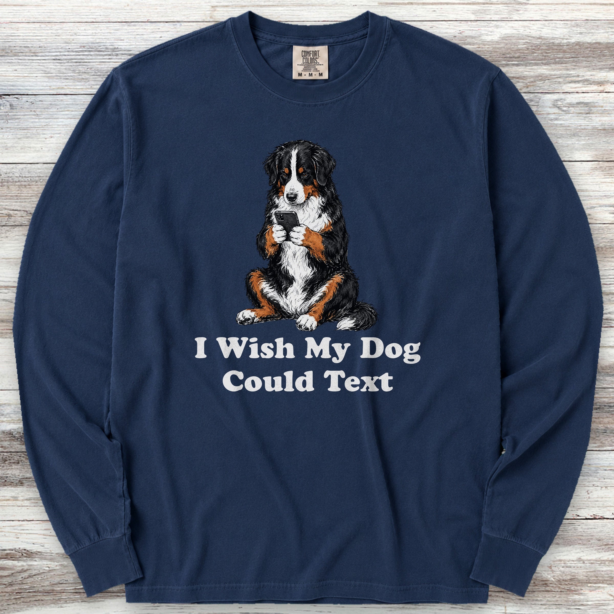 Bernese Mountain Dog Text Long Sleeve Tee - True Navy