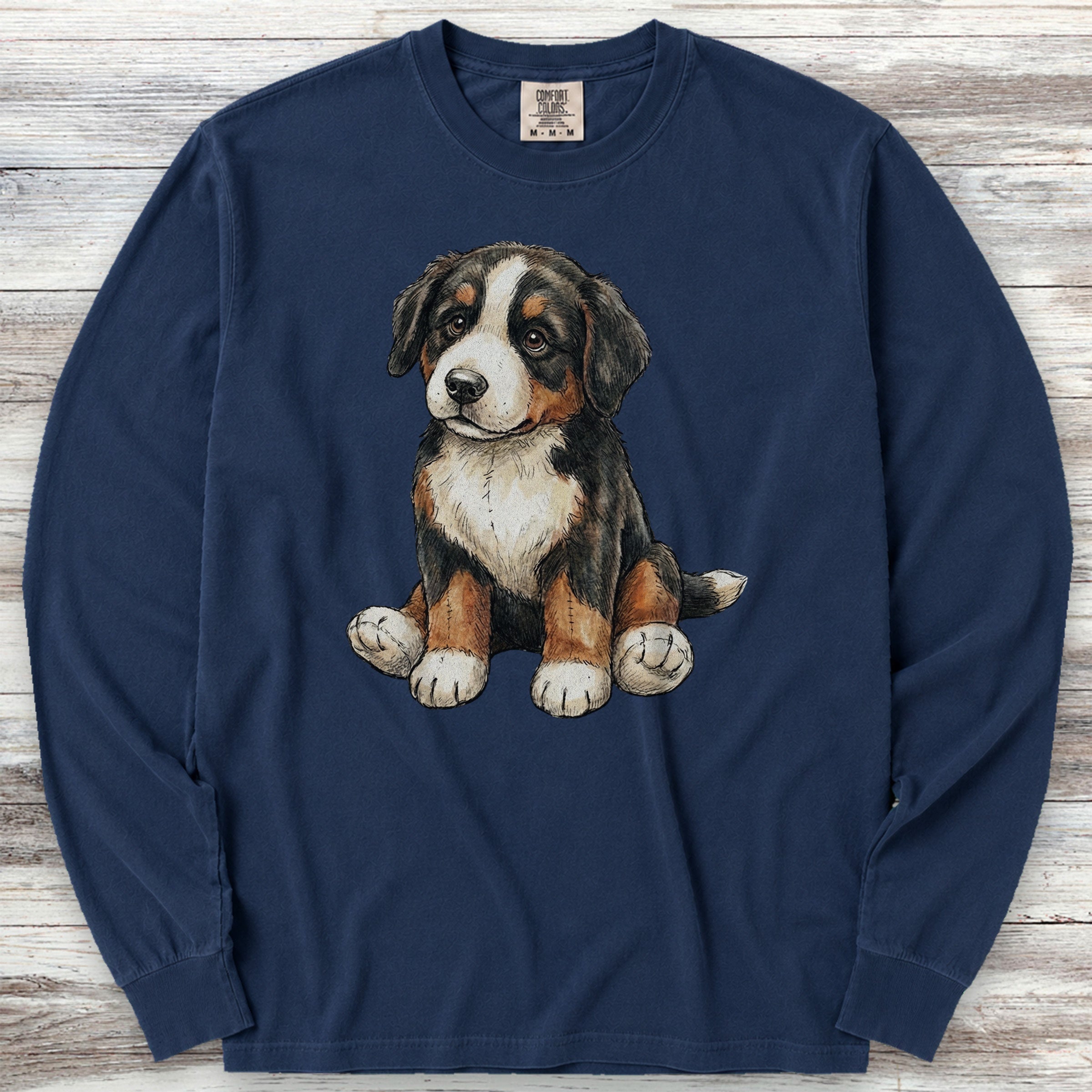 Bernese Mountain Dog Teddy Bear Long Sleeve Tee - True Navy