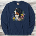 Bernese Mountain Dog Spring Portrait Long Sleeve Tee - True Navy