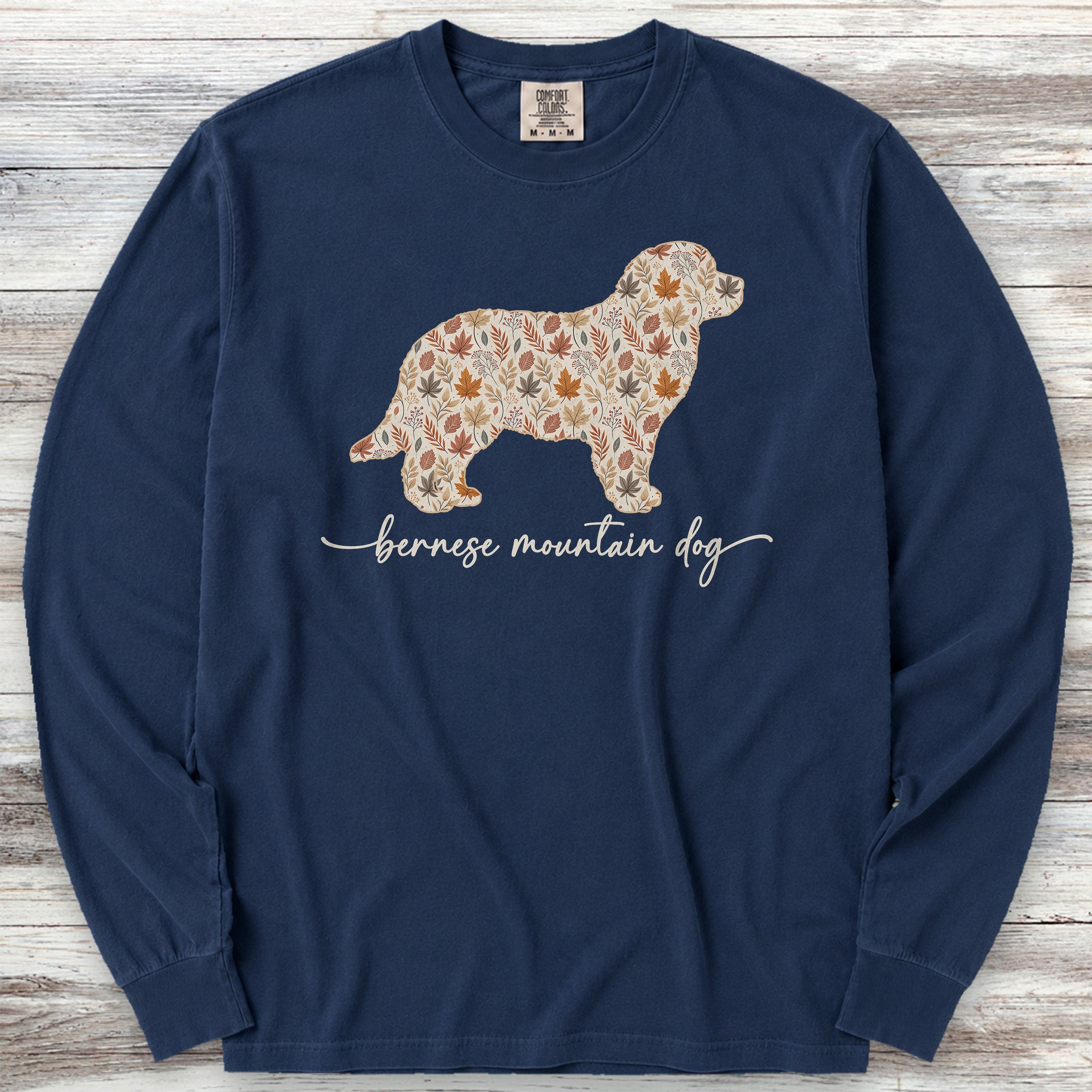 Bernese Mountain Dog Fall Long Sleeve Tee - True Navy