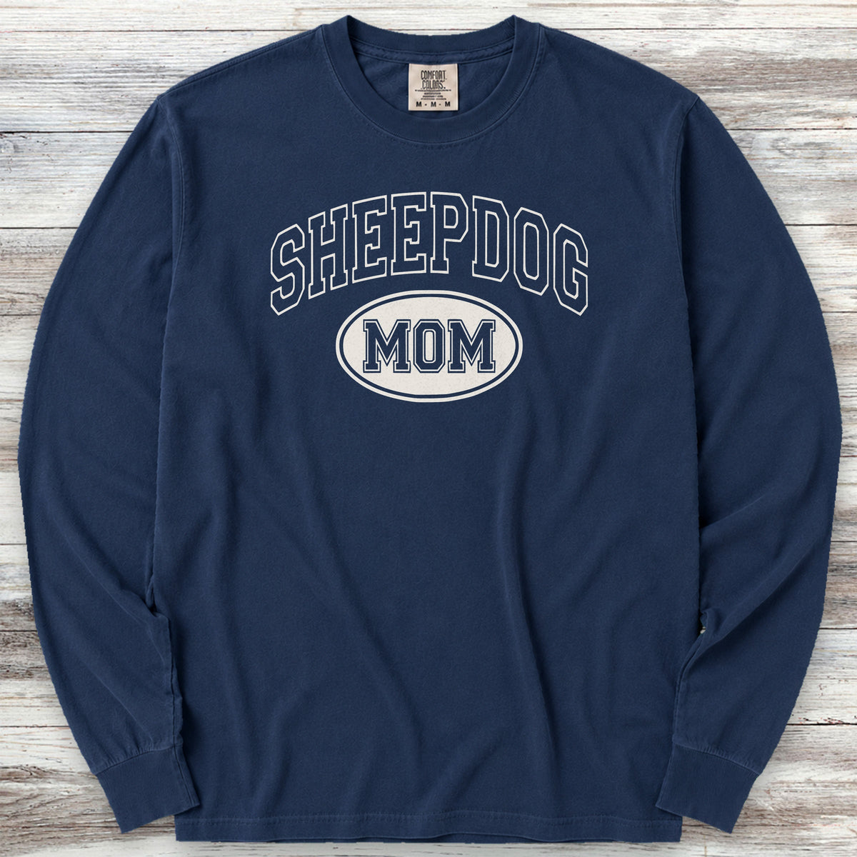 Old English Sheepdog University Mom Long Sleeve Tee - True Navy