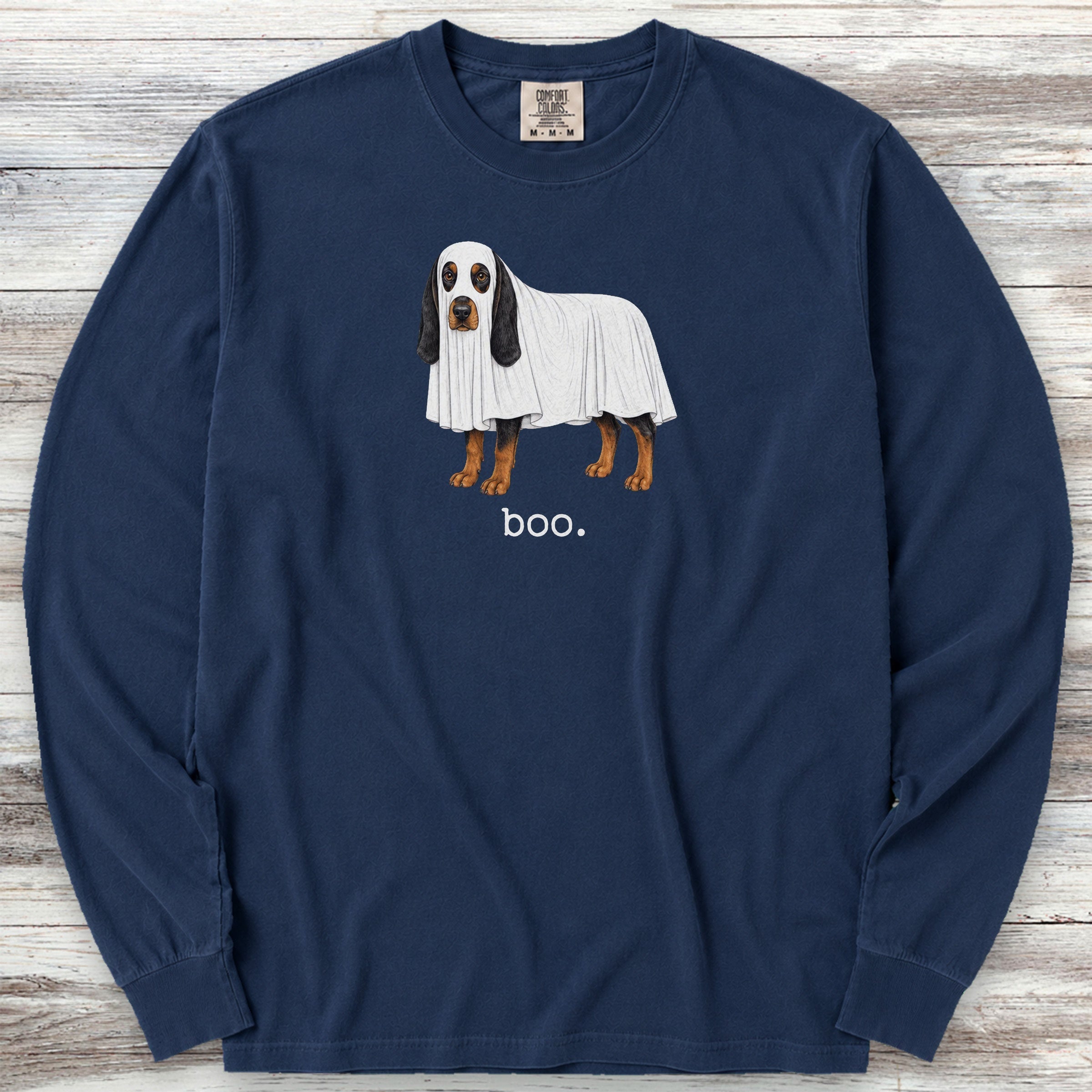 Black and Tan Coonhound Boo Long Sleeve Tee - True Navy