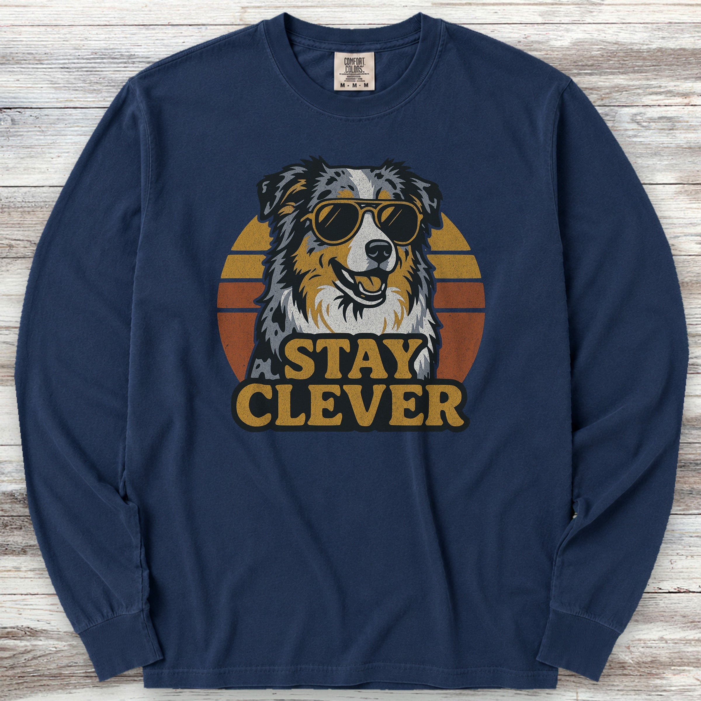 Australian Shepherd Stay Clever Long Sleeve Tee - True Navy