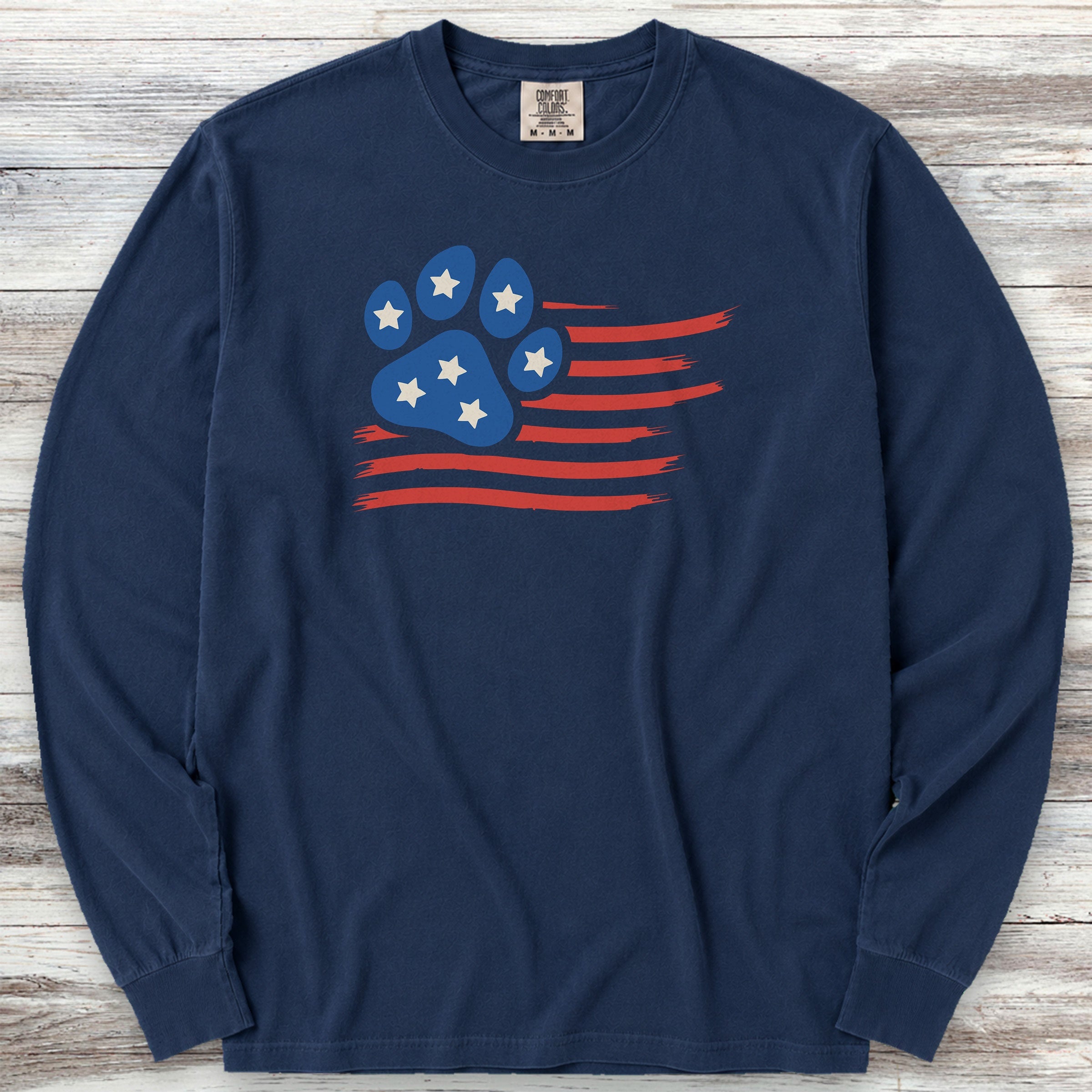 Paw Print Flag Long Sleeve Tee - True Navy