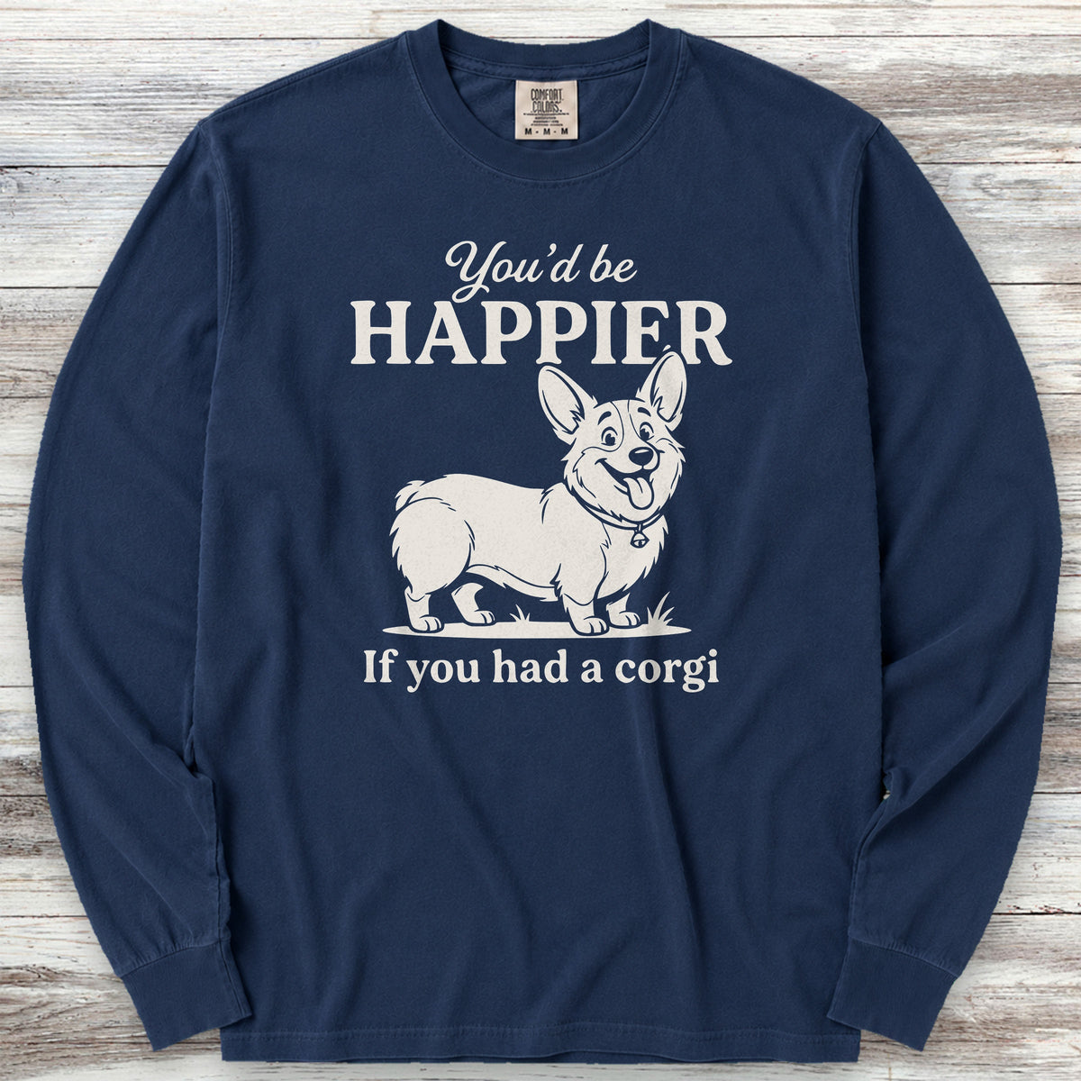 Corgi Happier Long Sleeve Tee - True Navy
