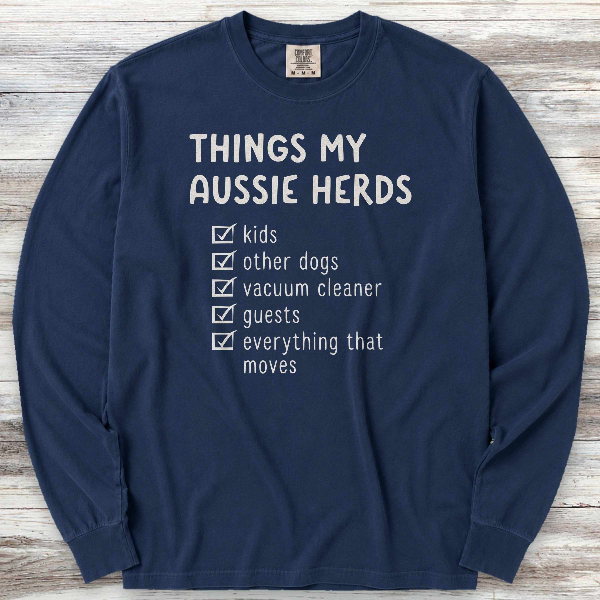 Australian Shepherd Herding List Long Sleeve Tee - True Navy