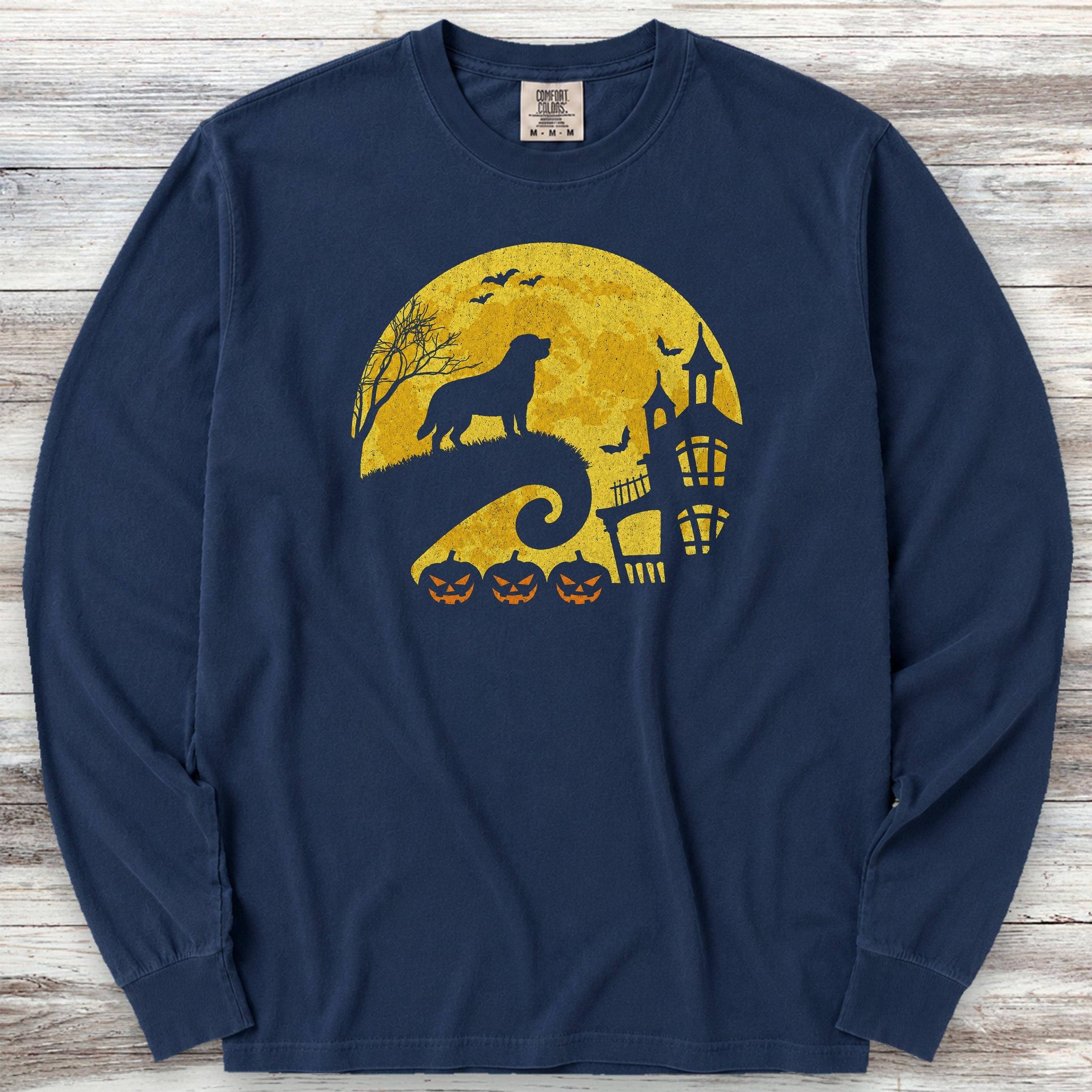Swiss Mountain Dog Halloween Moon Long Sleeve Tee - True Navy