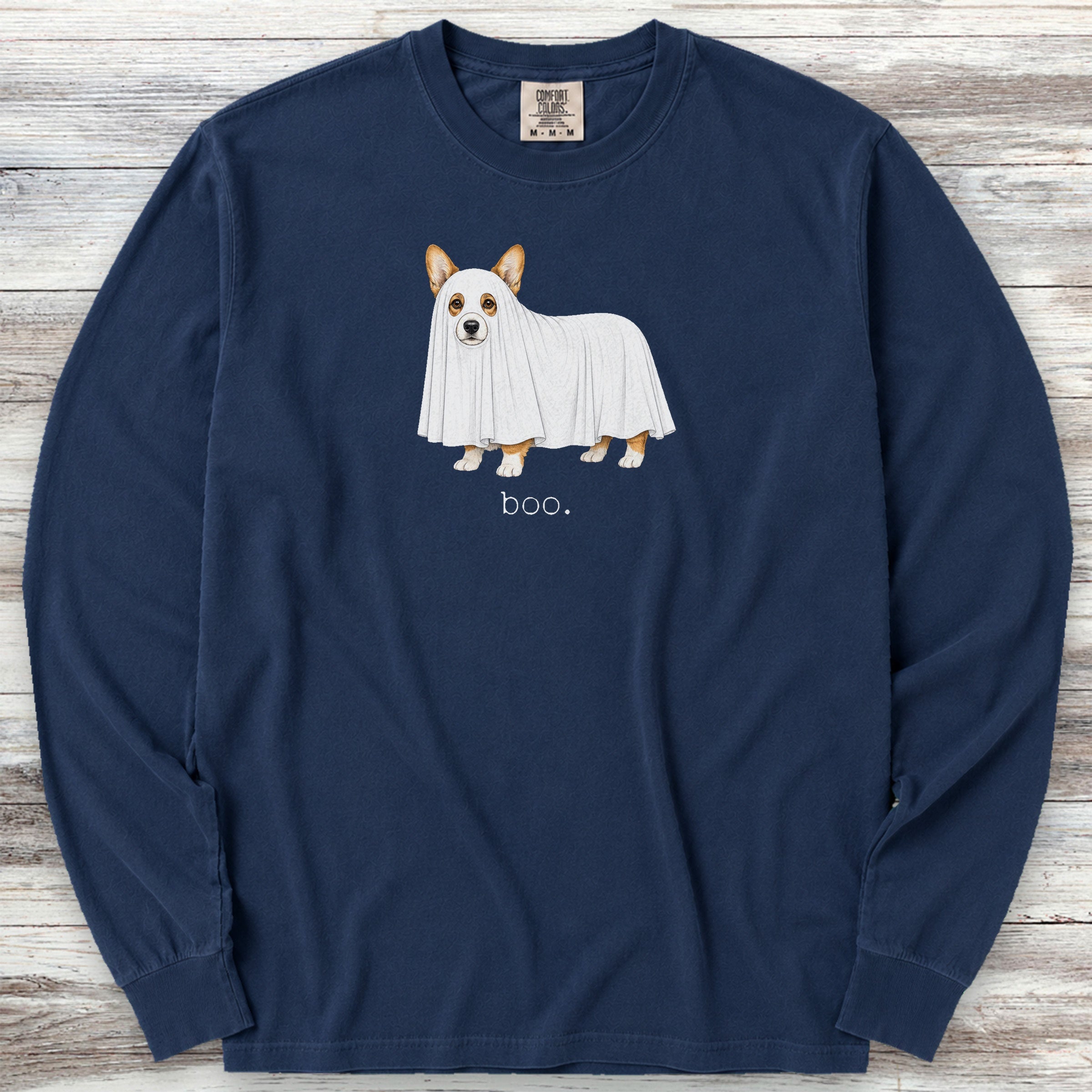 Corgi Boo Long Sleeve Tee - True Navy