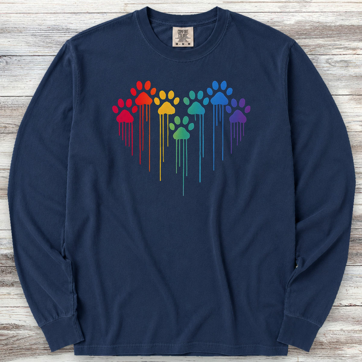 Rainbow Heart Prints Long Sleeve Tee - True Navy