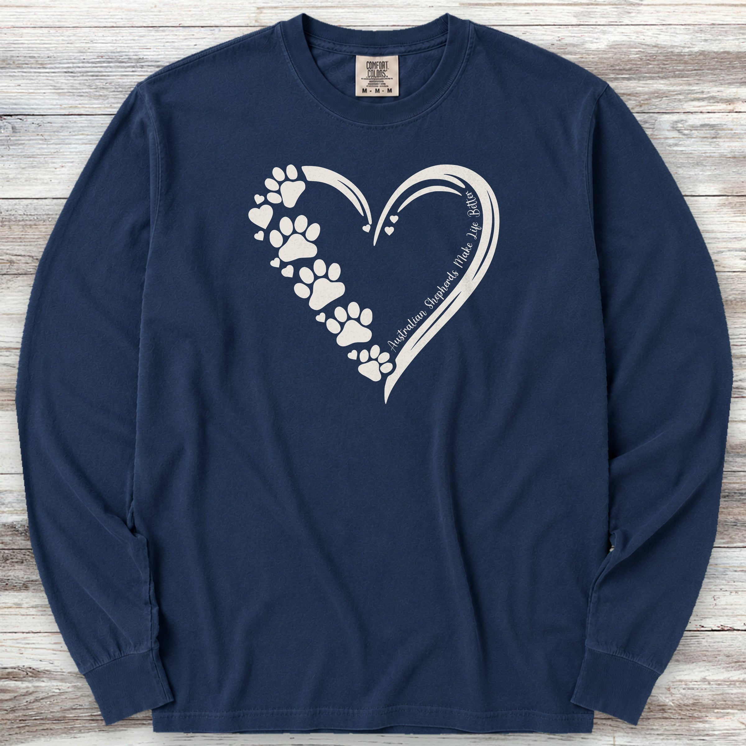 Australian Shepherd Loyal Heart Long Sleeve Tee - True Navy