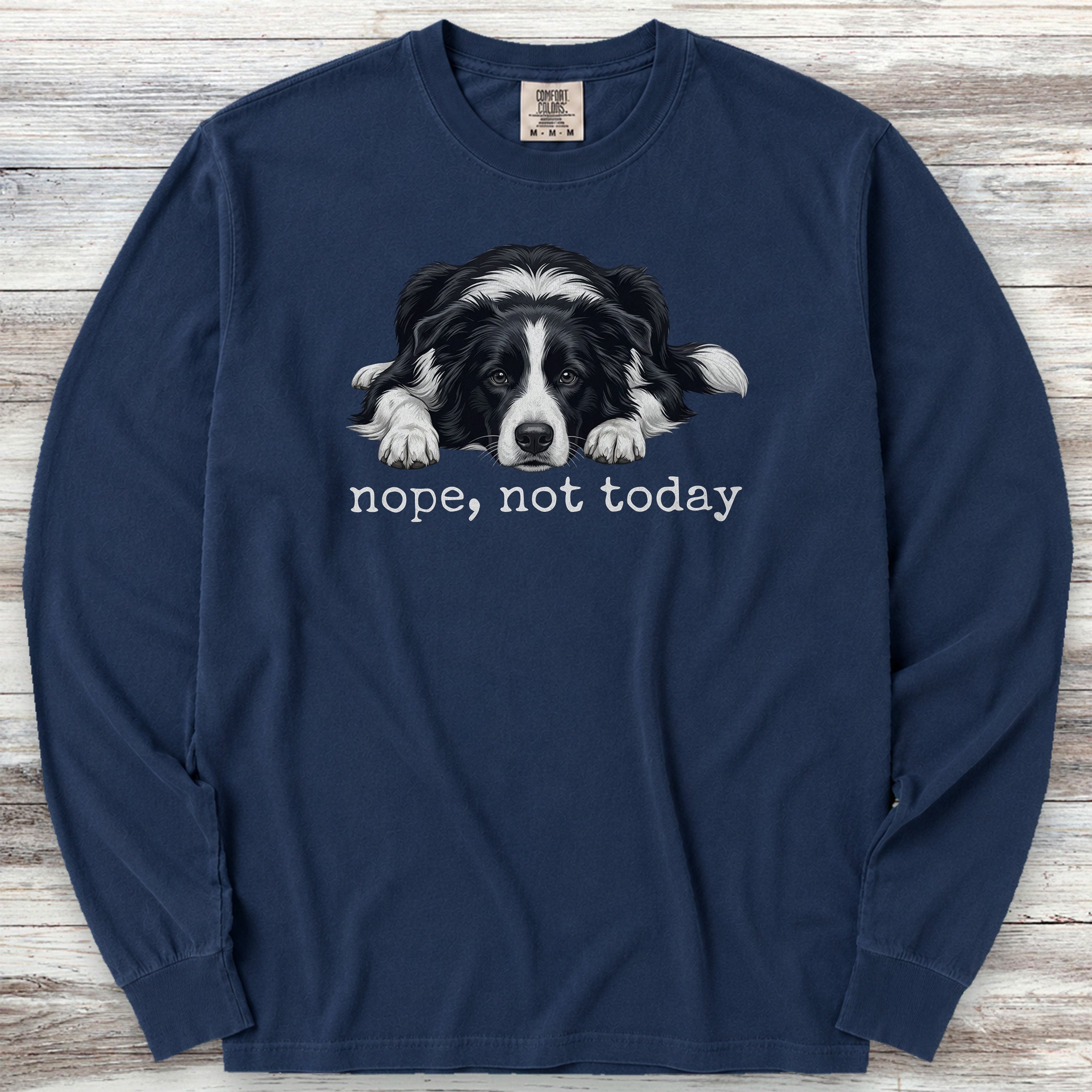 Border Collie Nope Long Sleeve Tee - True Navy