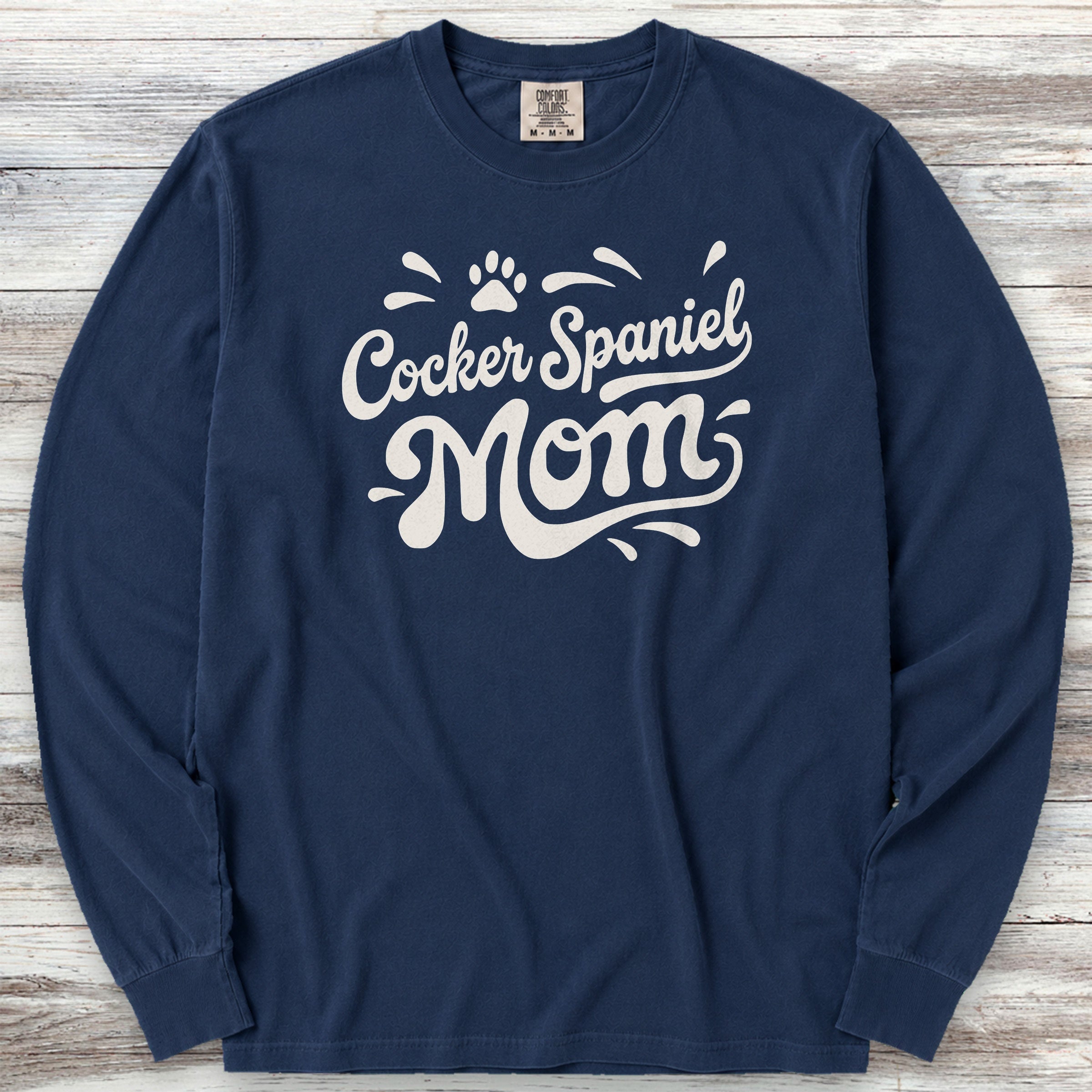 Cocker Spaniel Groovy Mom Long Sleeve Tee - True Navy
