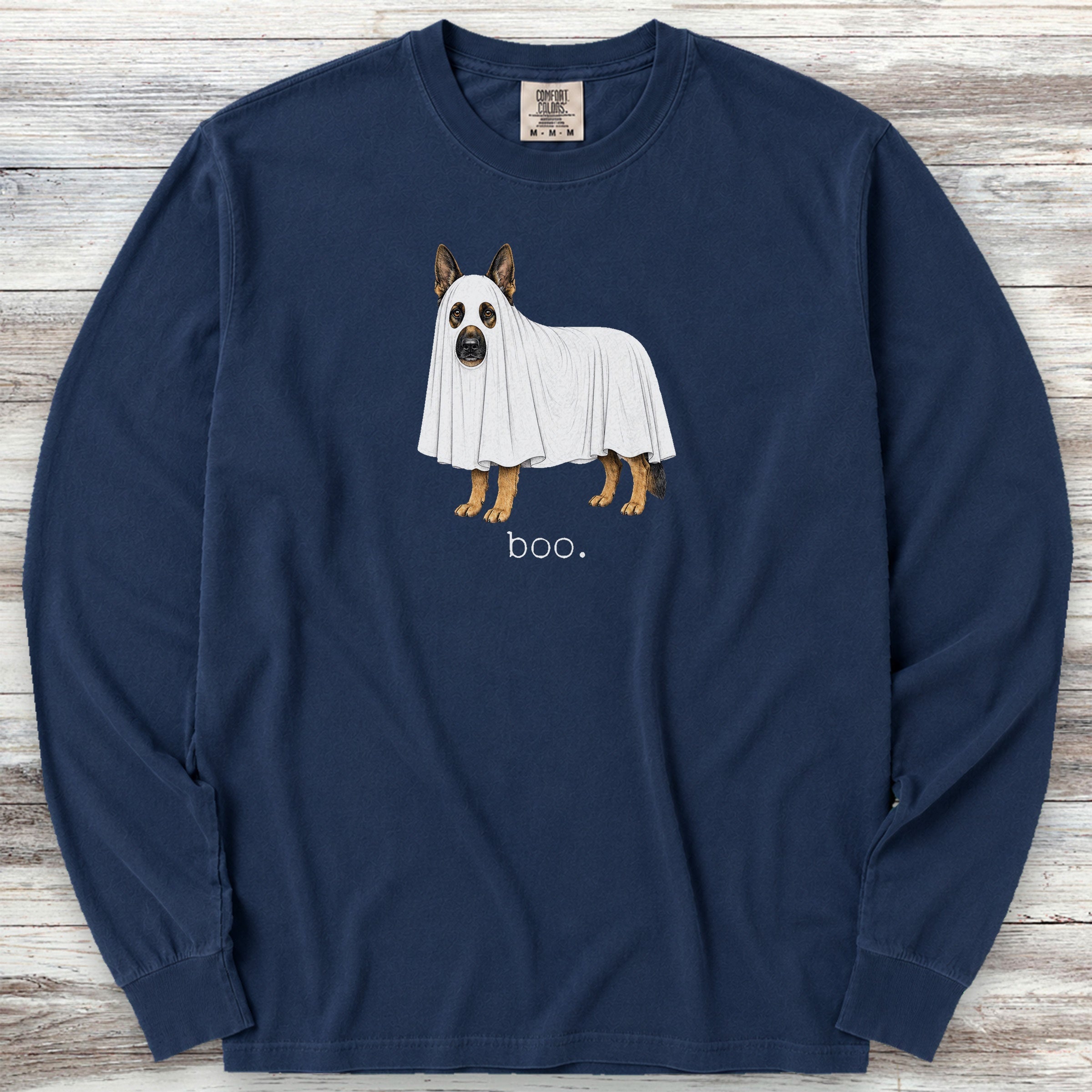 German Shepherd Boo Long Sleeve Tee - True Navy