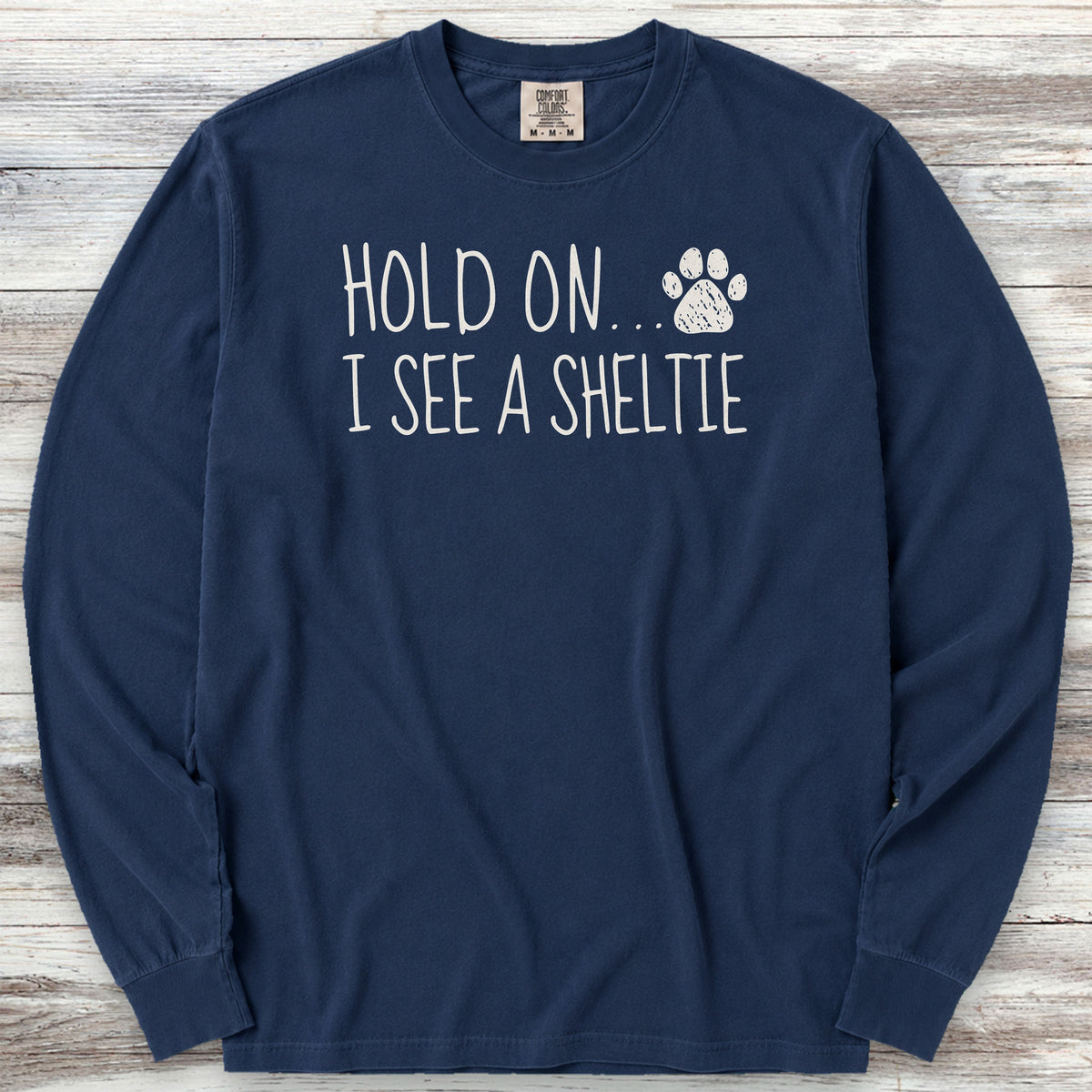 Shetland Sheepdog Hold On Long Sleeve Tee - True Navy