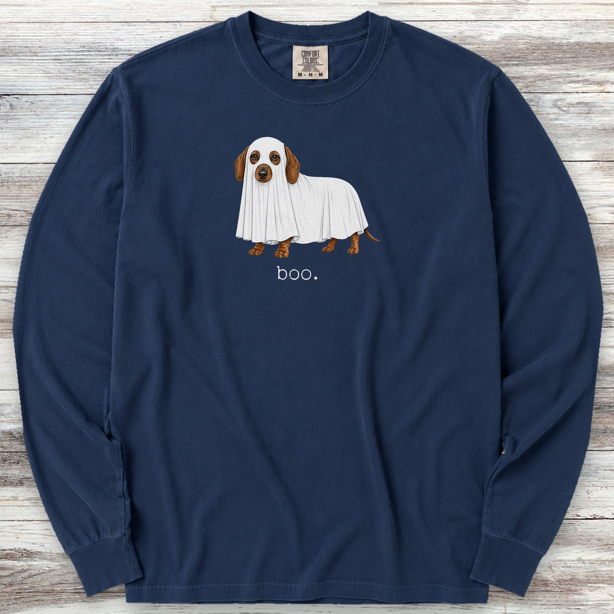 Dachshund Boo Long Sleeve Tee - True Navy