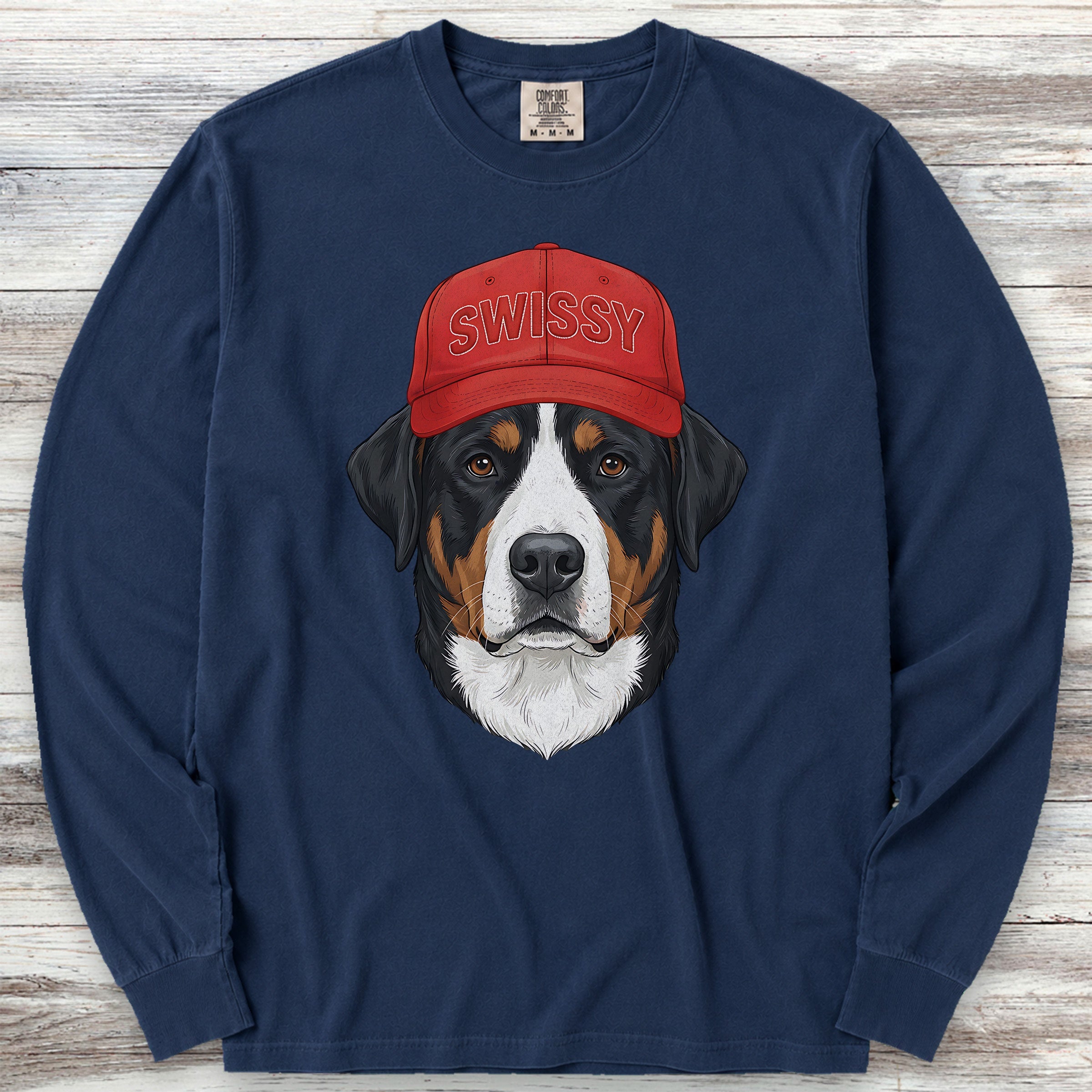 Swiss Mountain Dog Swissy Hat Long Sleeve Tee - True Navy
