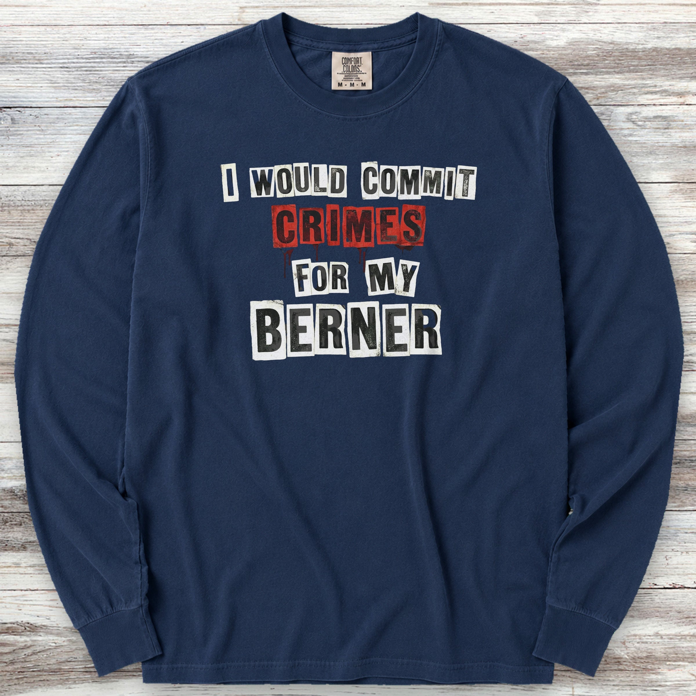 Bernese Mountain Dog Crimes Long Sleeve Tee - True Navy