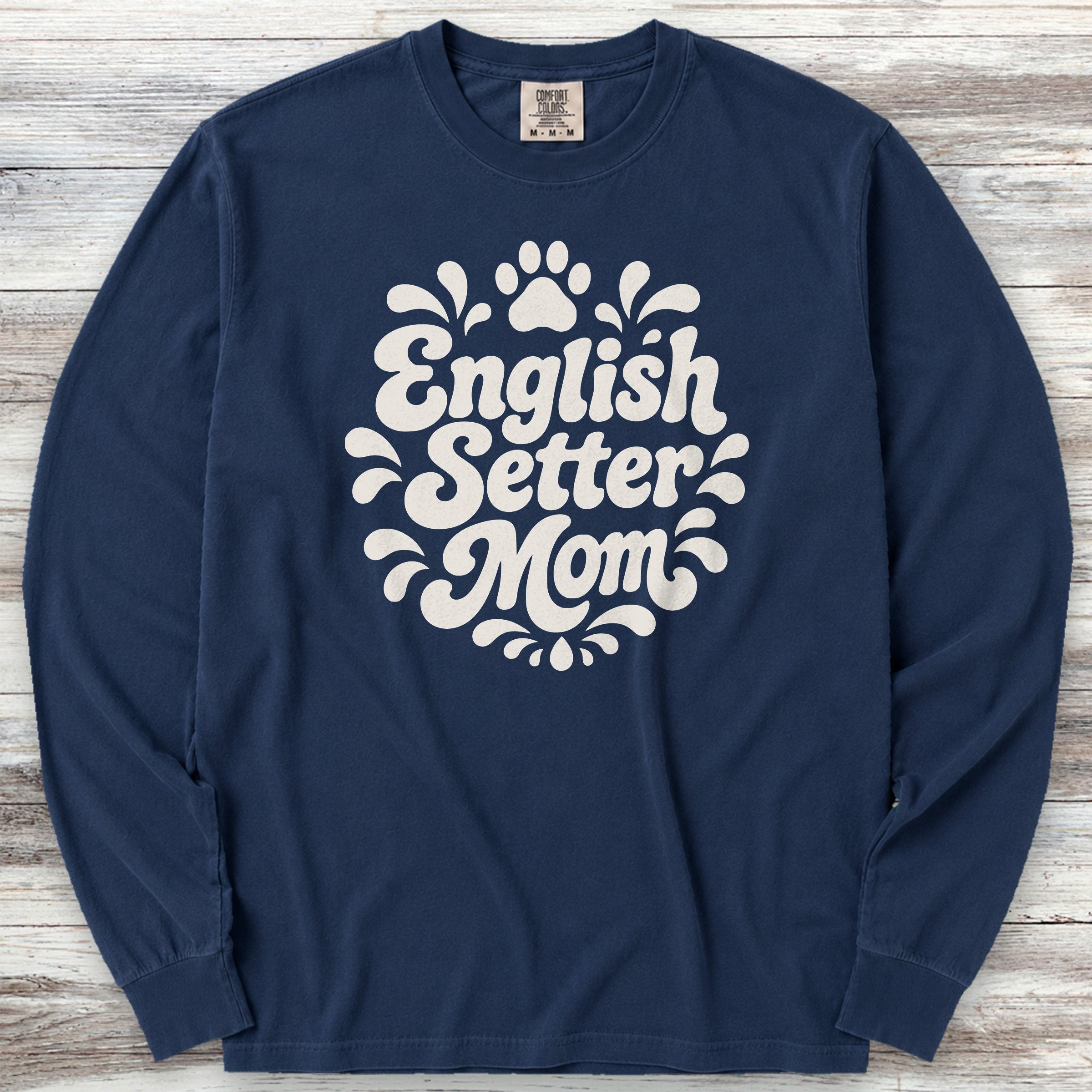 English Setter Groovy Mom Long Sleeve Tee - True Navy