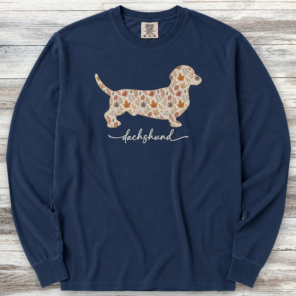 Dachshund Fall Long Sleeve Tee - True Navy