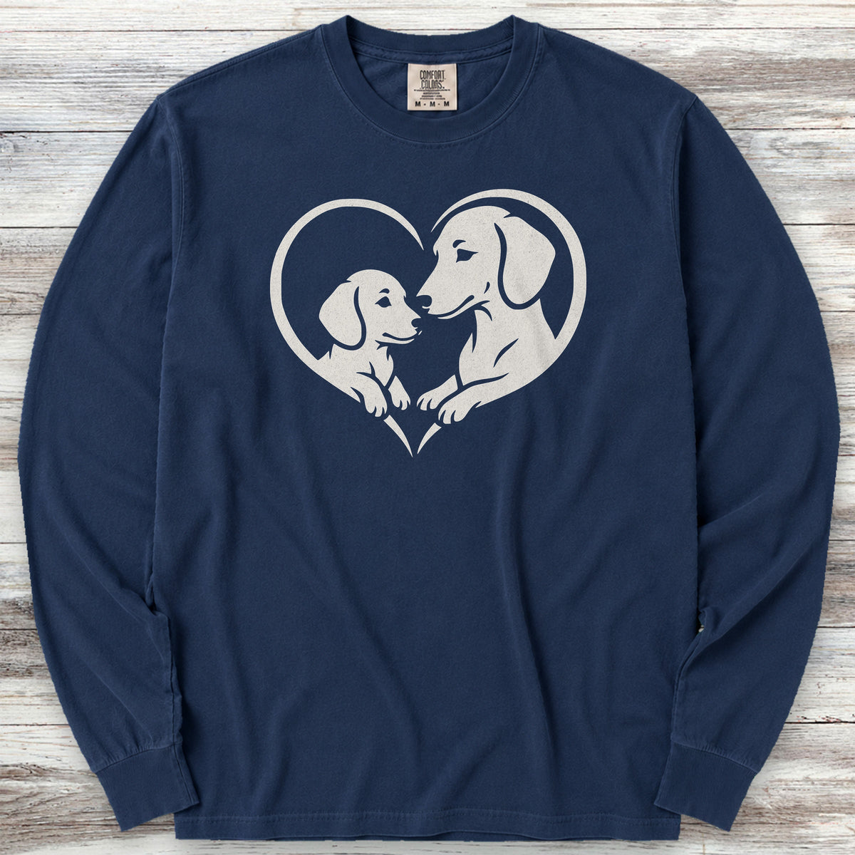 Dachshund Heart Bond Long Sleeve Tee - True Navy