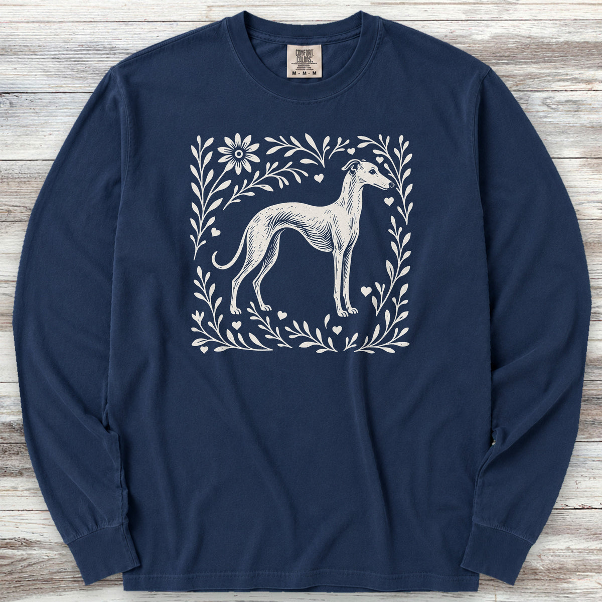 Whippet Linocut Long Sleeve Tee - True Navy