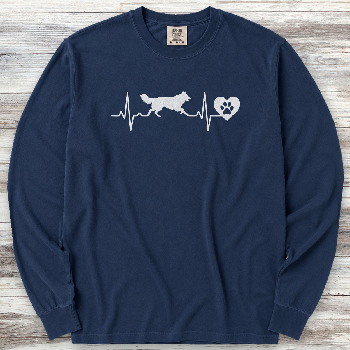 Border Collie Heartbeat Long Sleeve Tee - True Navy